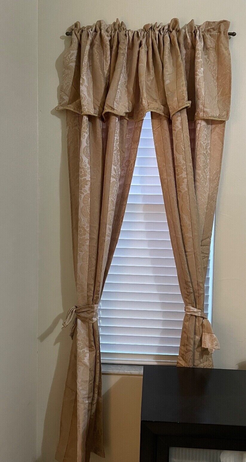  Window Valence with Attached Curtain Panels Beige Design 78″ W X 80″ L 