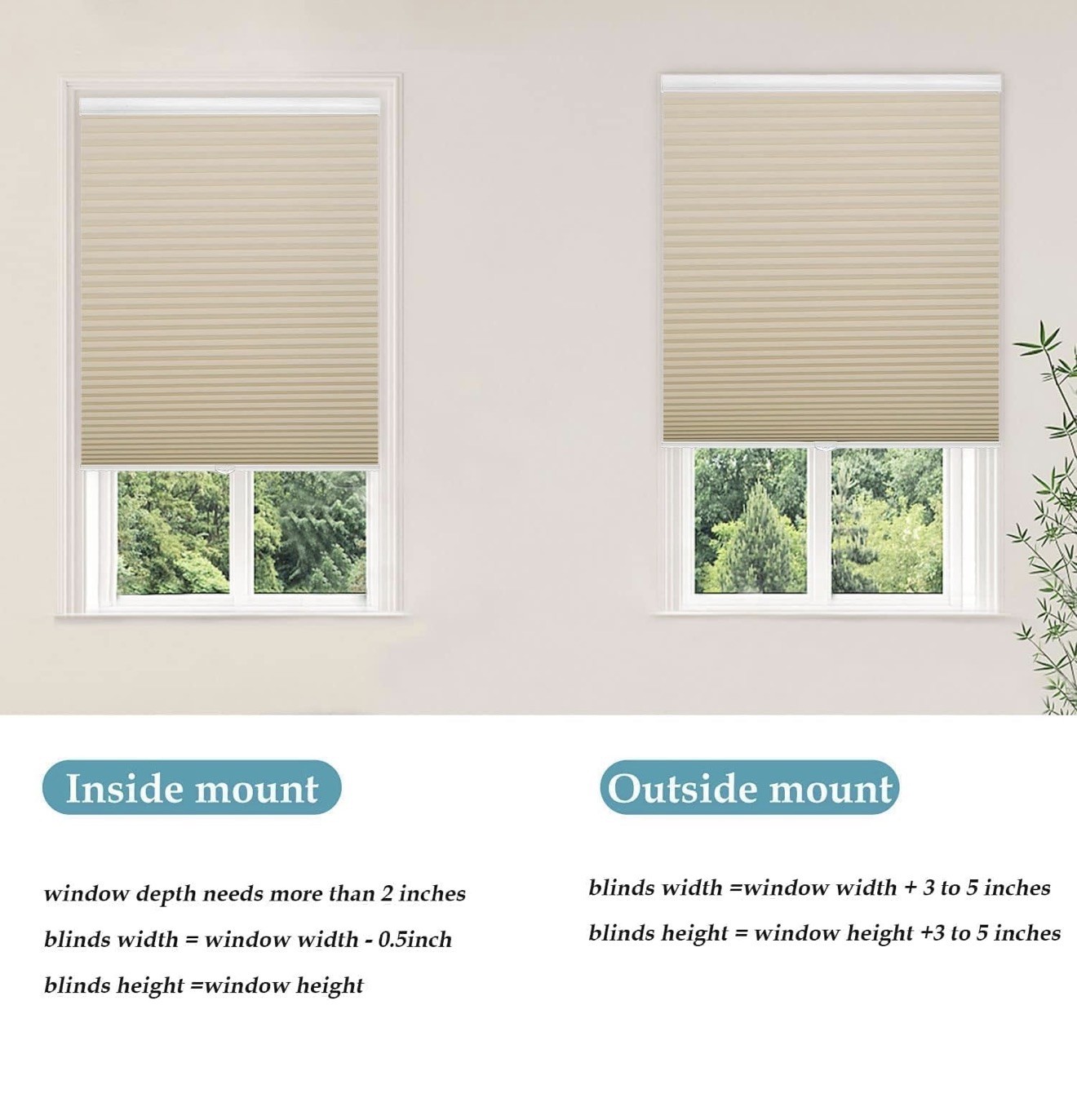 MYshade Cordless Blackout Cellular Shades, Window Blinds (35″ W X 64″ H, Beige)