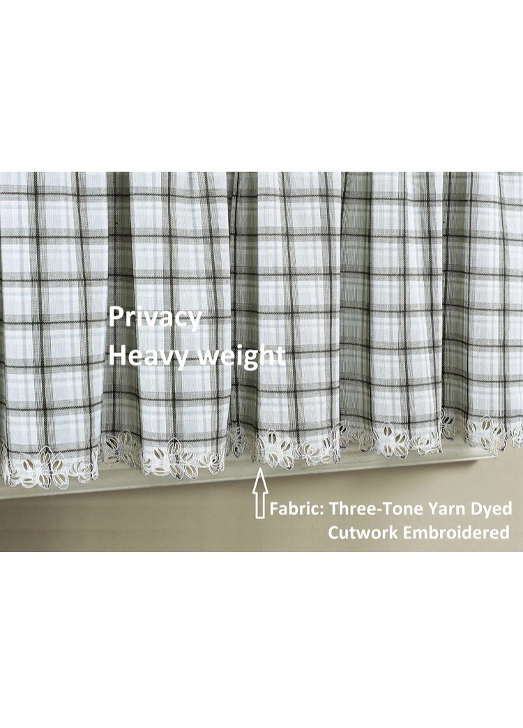 Dover Curtains, Dover Plaid Cutwork Embroidery Tier Black, 60″ W x 24″ L, 2 Set