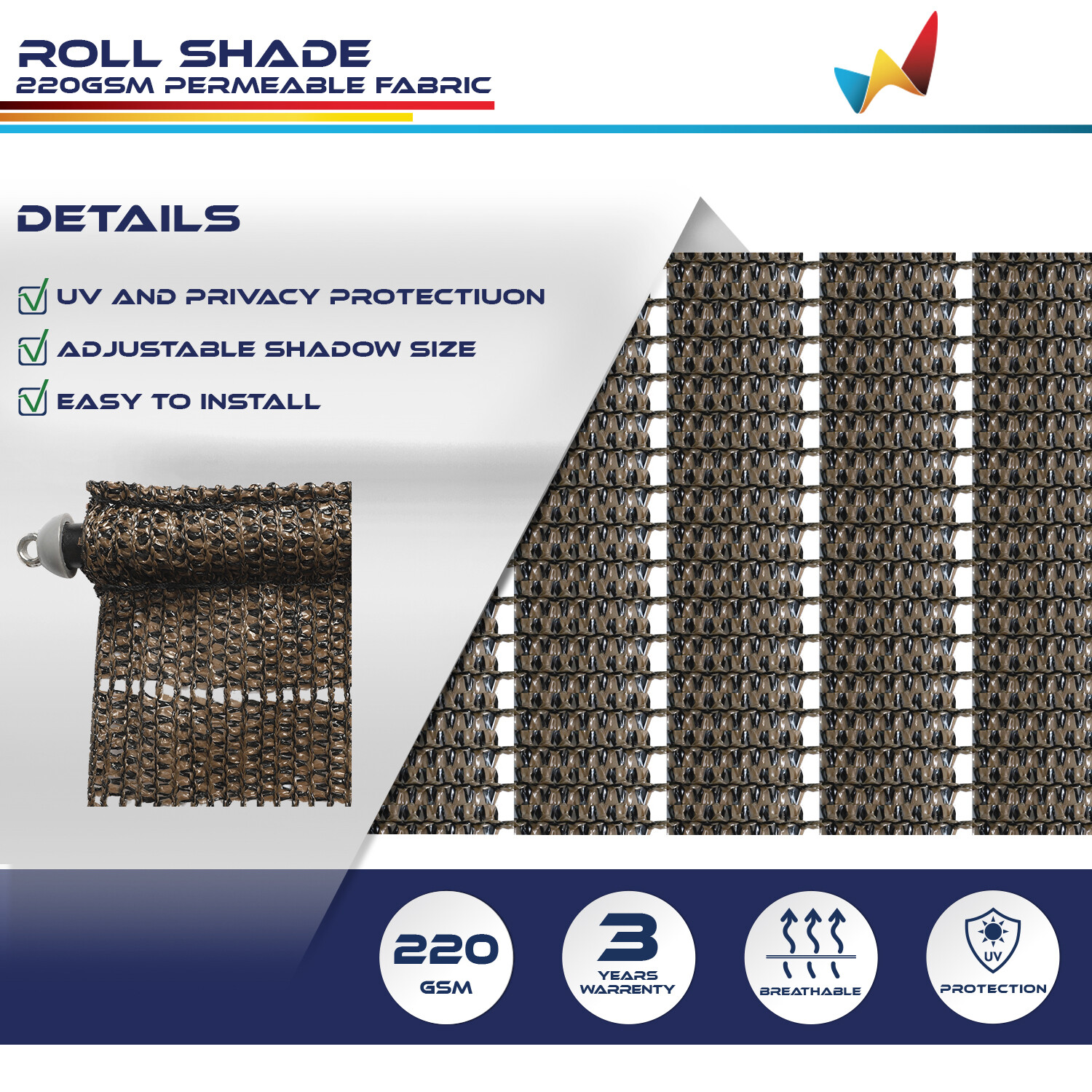 Roll up Shade for Patio Deck Porch Pergola Balcony Backyard Outdoor-Brown