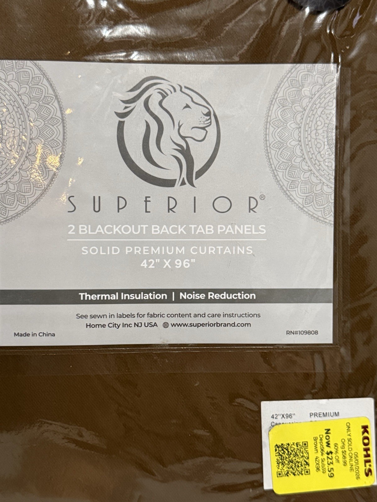 Blackout Back Tab 2 Panels 42”x96” Brown Thermal Insulation,Noise Reduction NEW