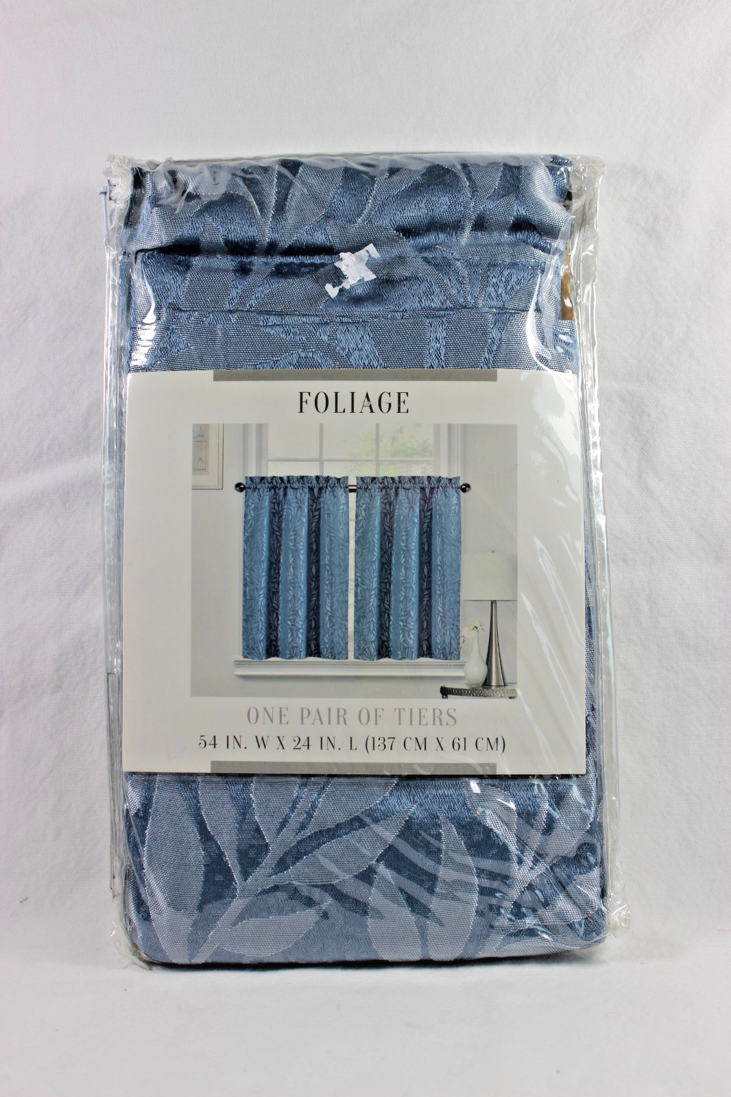 Antique Blue Foliage Cafe Curtain One Pair of 24″ Tiers