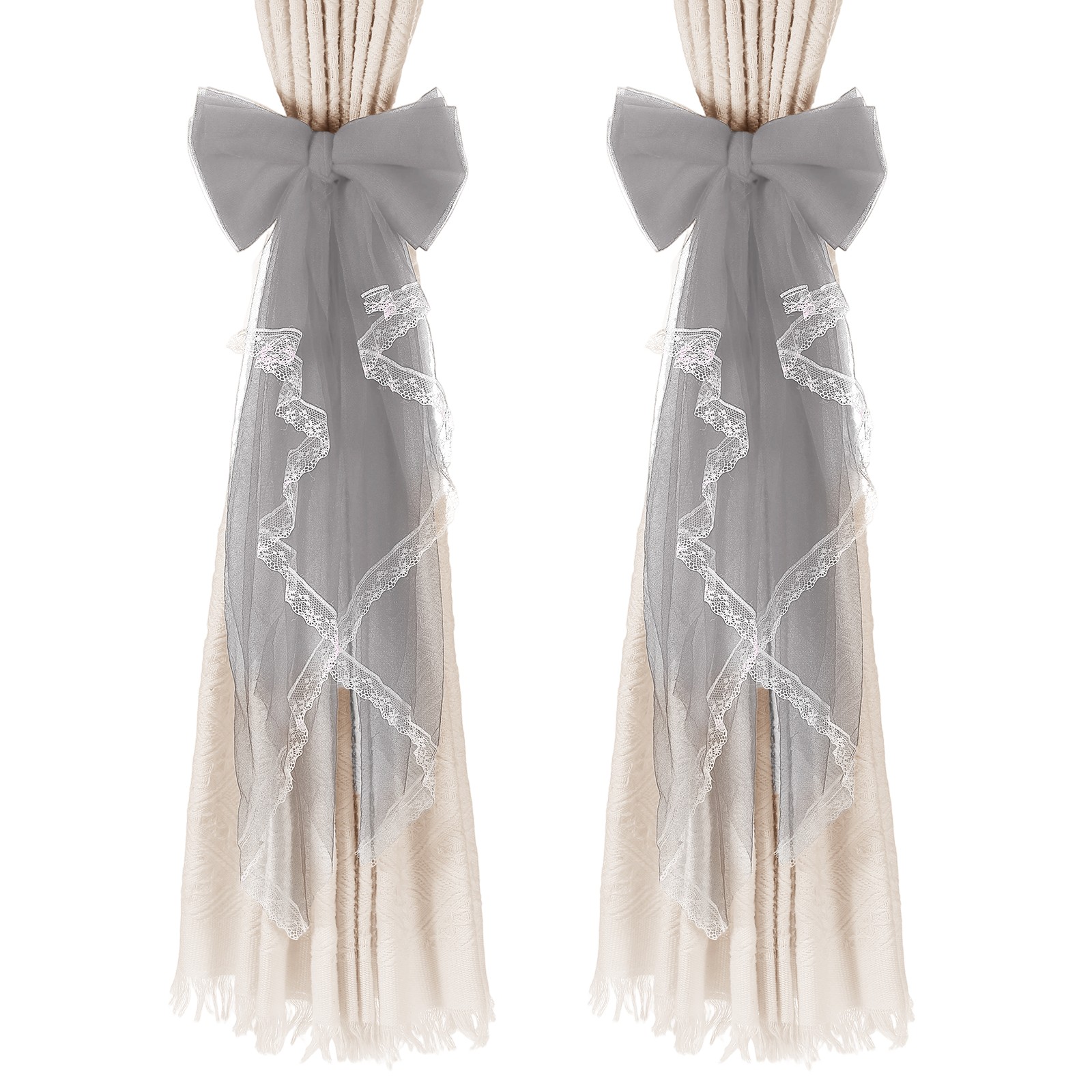 2 Pack French Bow Curtain Tiebacks Lace Bow Curtain Tiebacks for Home Gray