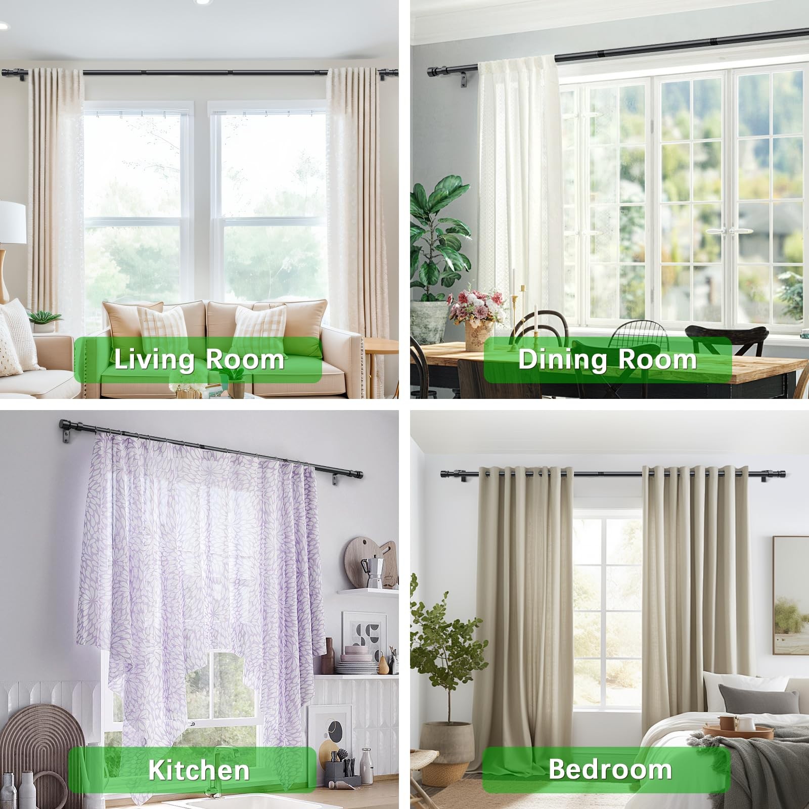 Huntype Curtain Rods for Windows 32 to 96 Inches – Black 1 Inch 32-96″,