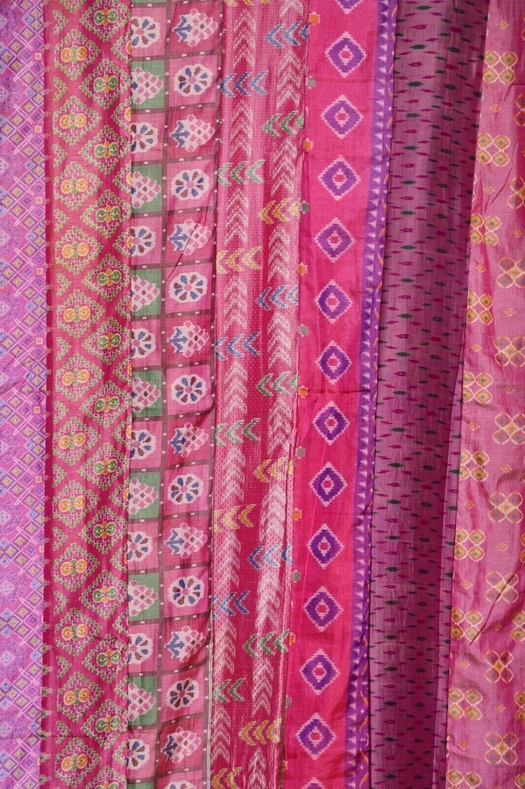 2 Pc Indian Old Recycle Silk Saree Boho Pink Curtain Door Drape Decor Curtain