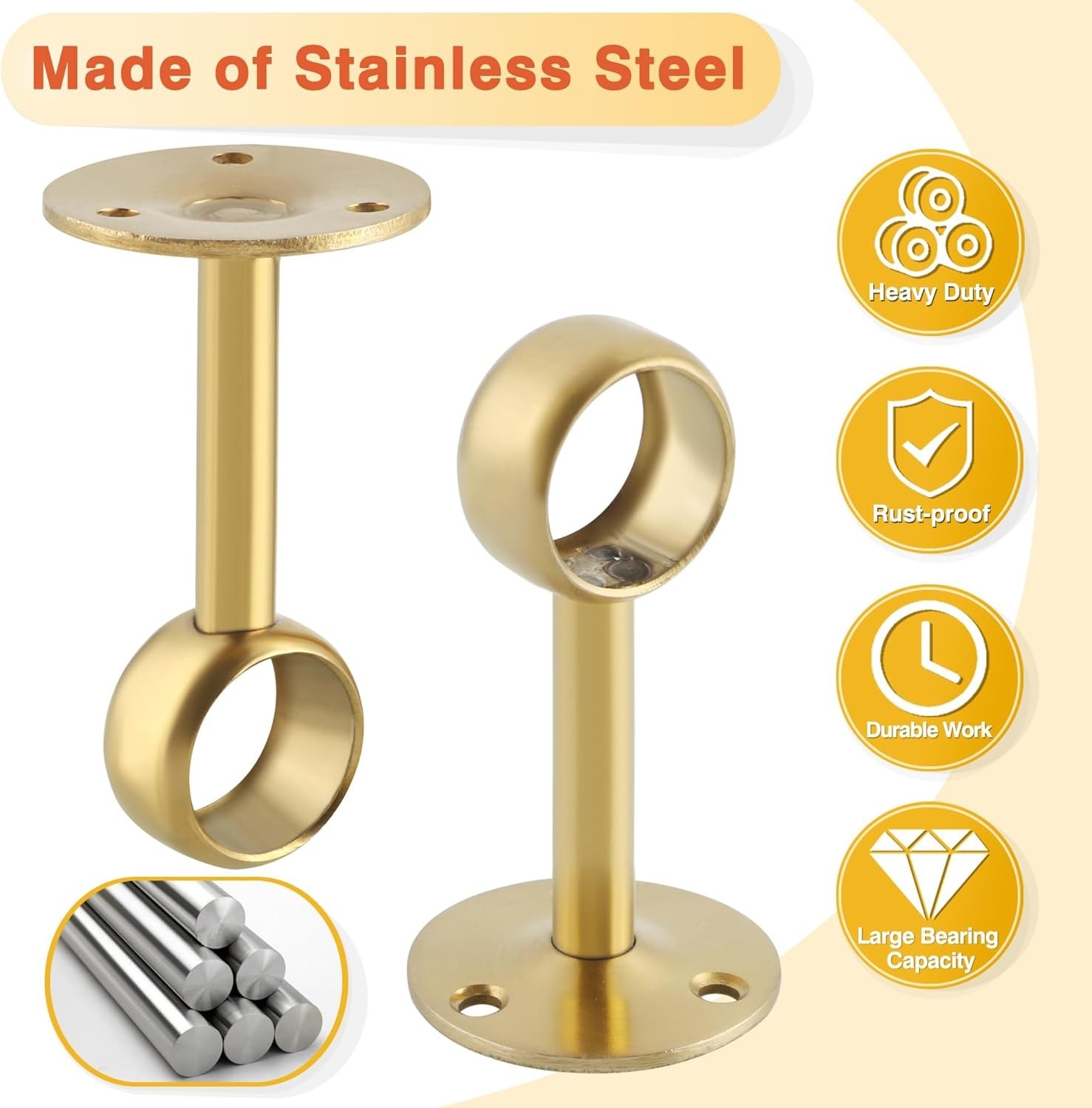 Stainless Steel Curtain Rod Holders with 3.35in Height and Gold Finish