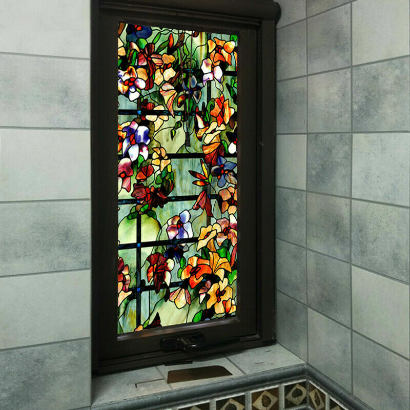 3D Static Cling Window Films Frosted Stained Camellia Glass Sticker Modern Decor