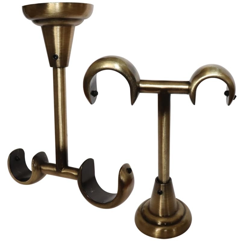 2 PCS Double Curtain Rod Bracket Ceiling Mount Fits 0.75/1 Inch 19/25mm