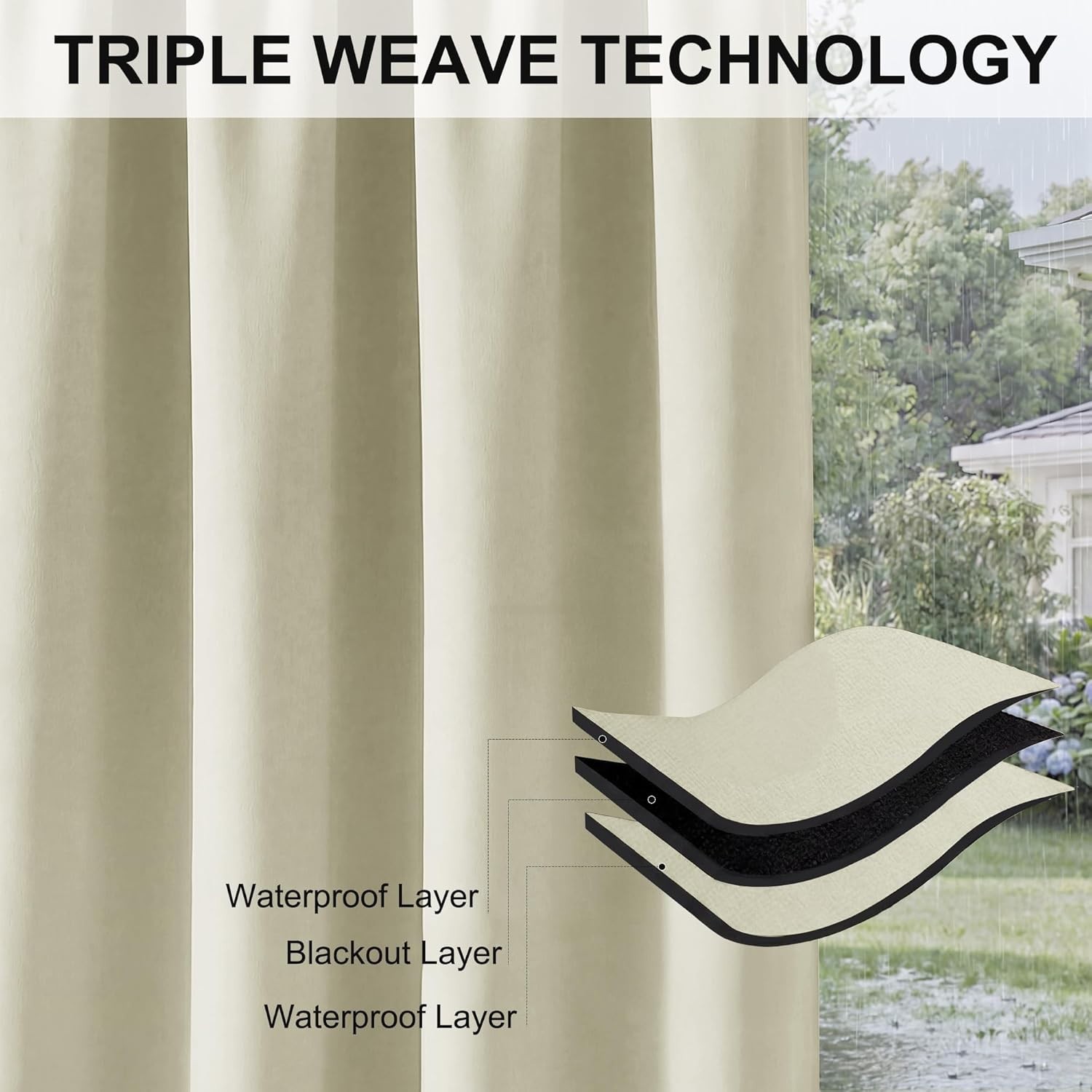 RYB HOME Outdoor Curtains for Patio 52″W x 84″L (Pack of 1), Biscotti Beige