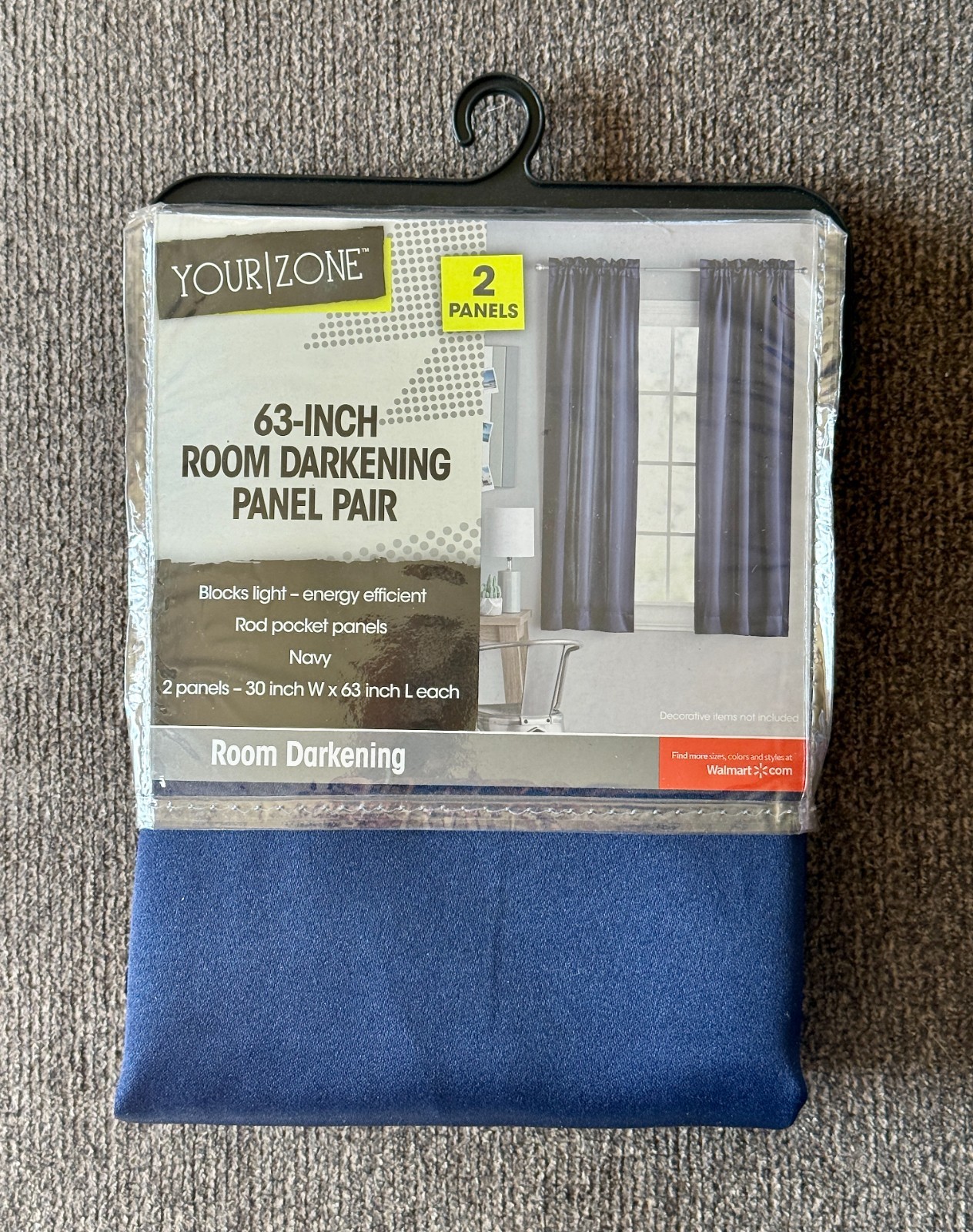 Your Zone 30″W x 63″L Solid Navy Room Darkening Panel Pair, Set of 2, NEW