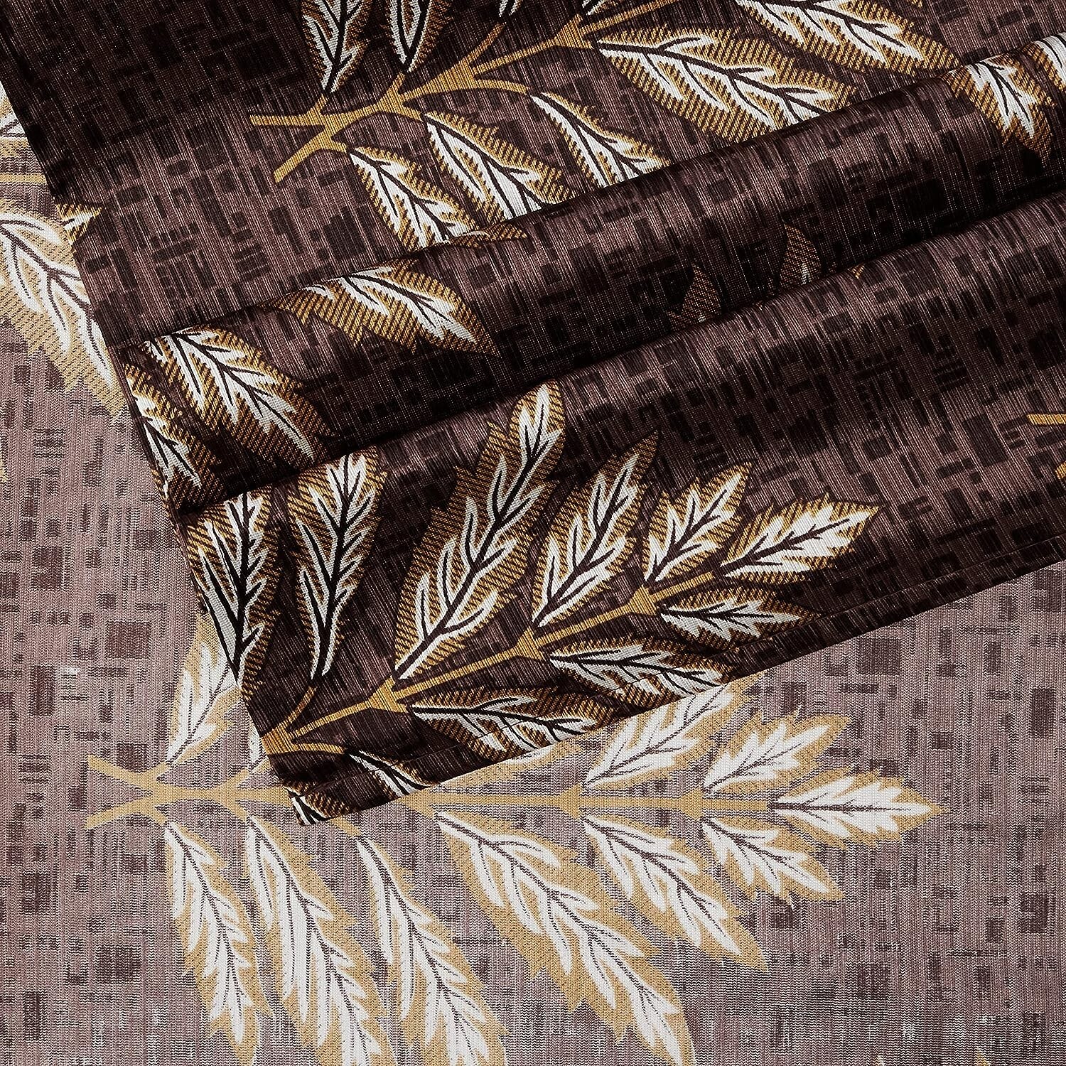 Polyester Leaf Print Window Curtain (Pack of 2, 5 Feet, Brown)
