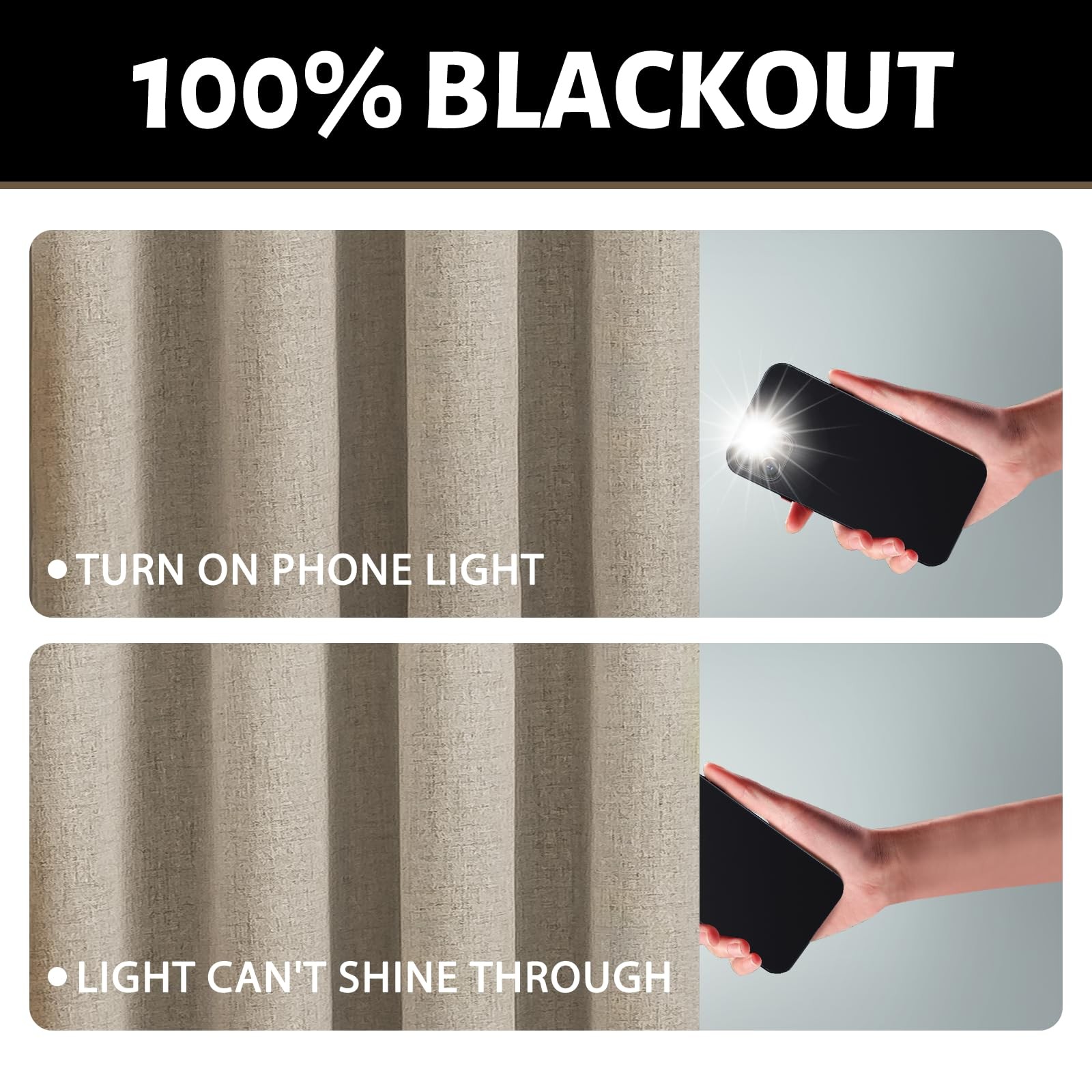 Natural Linen Curtains 100% Blackout 84 Inches Long,Room Darkening Textured C…