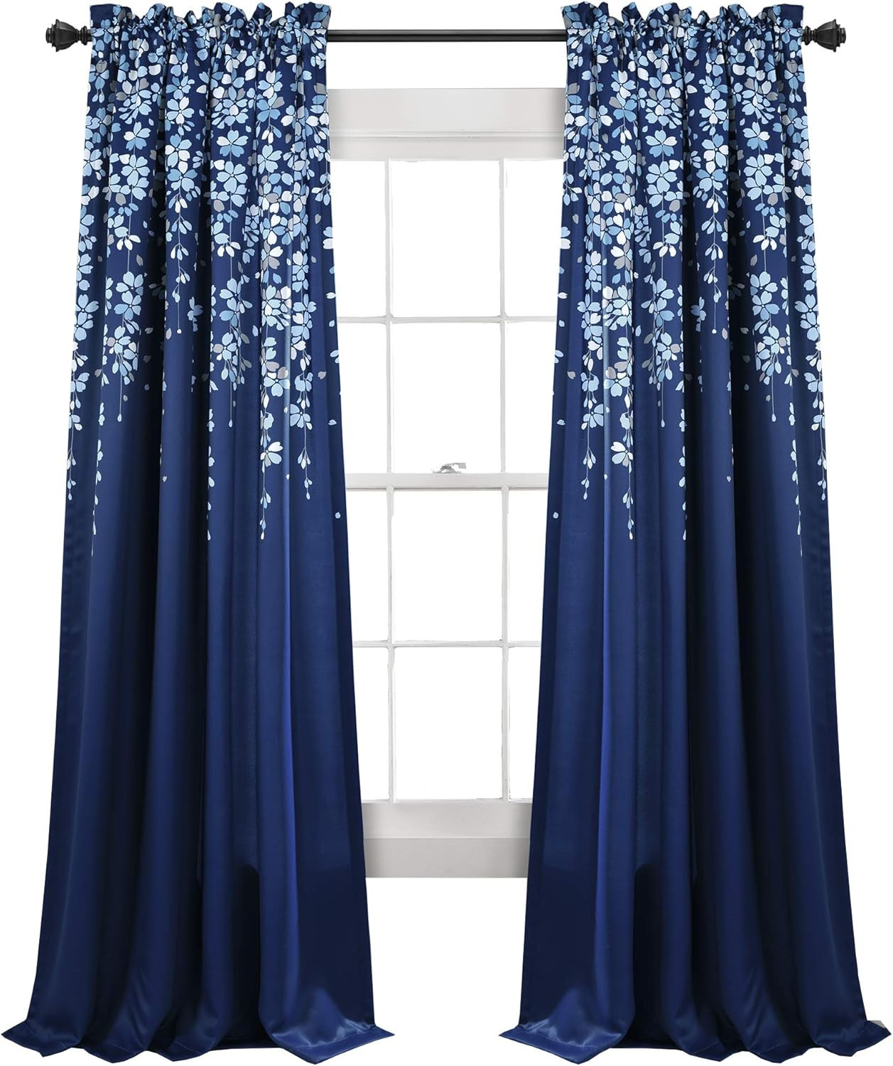 Weeping Flower Light Filtering Window Curtain Panels, Pair, 52″W X 84″L + 2″ Hea