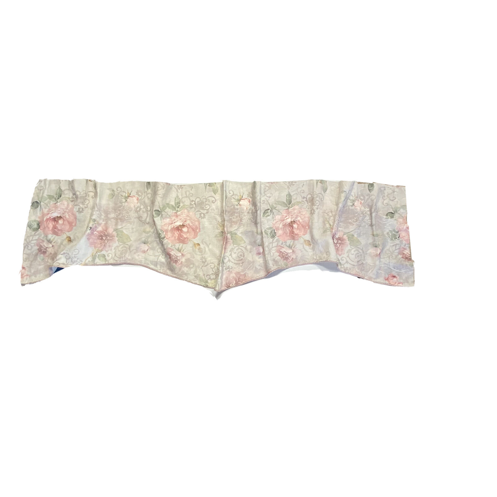 Vintage 90s Martex Valance Luxury Wide Window Curtain Pink Beige Floral Print
