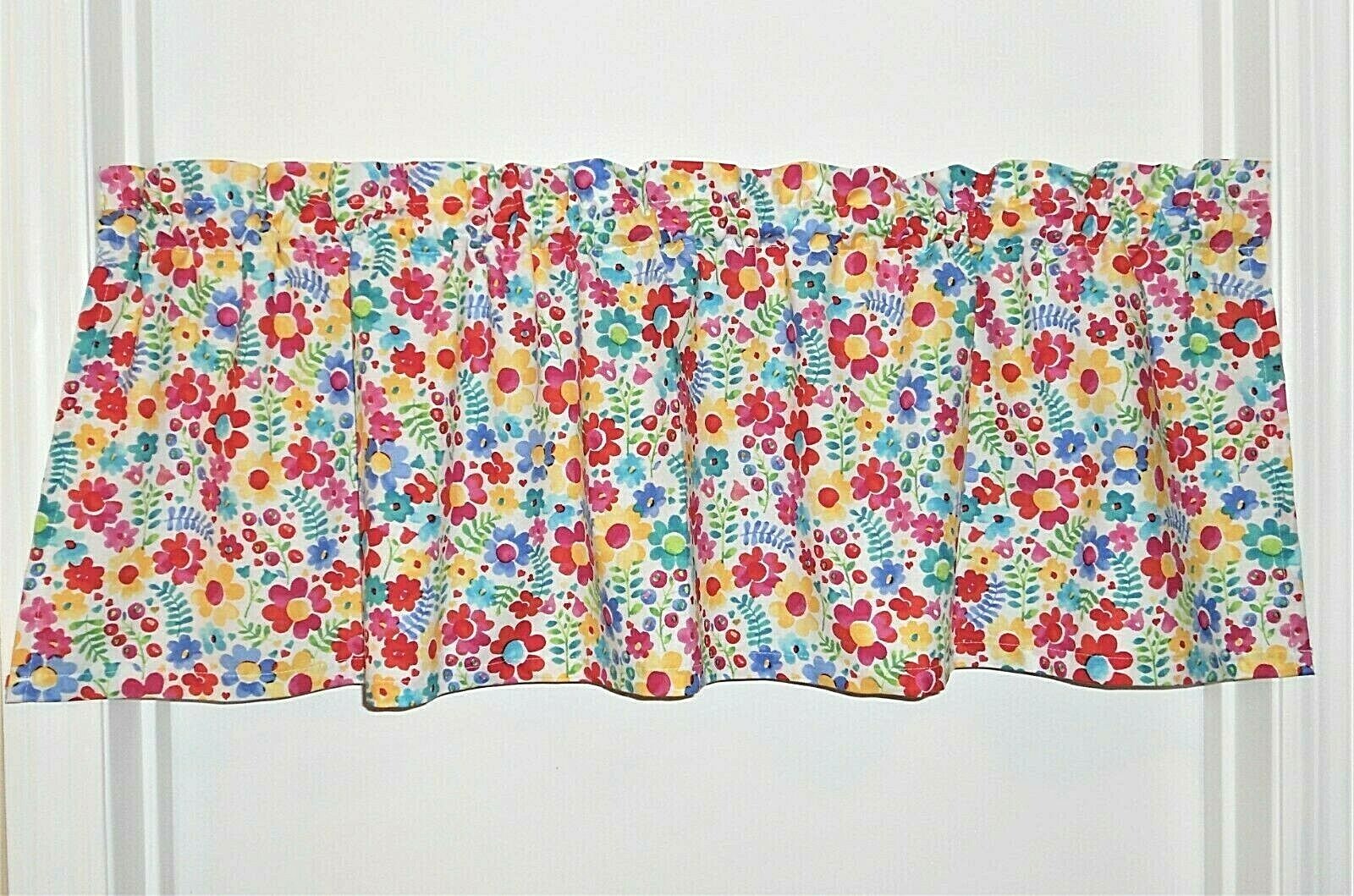 Spring Easter Curtain Valance Flower Daisy Red Pink Blue Turquoise Green Yellow