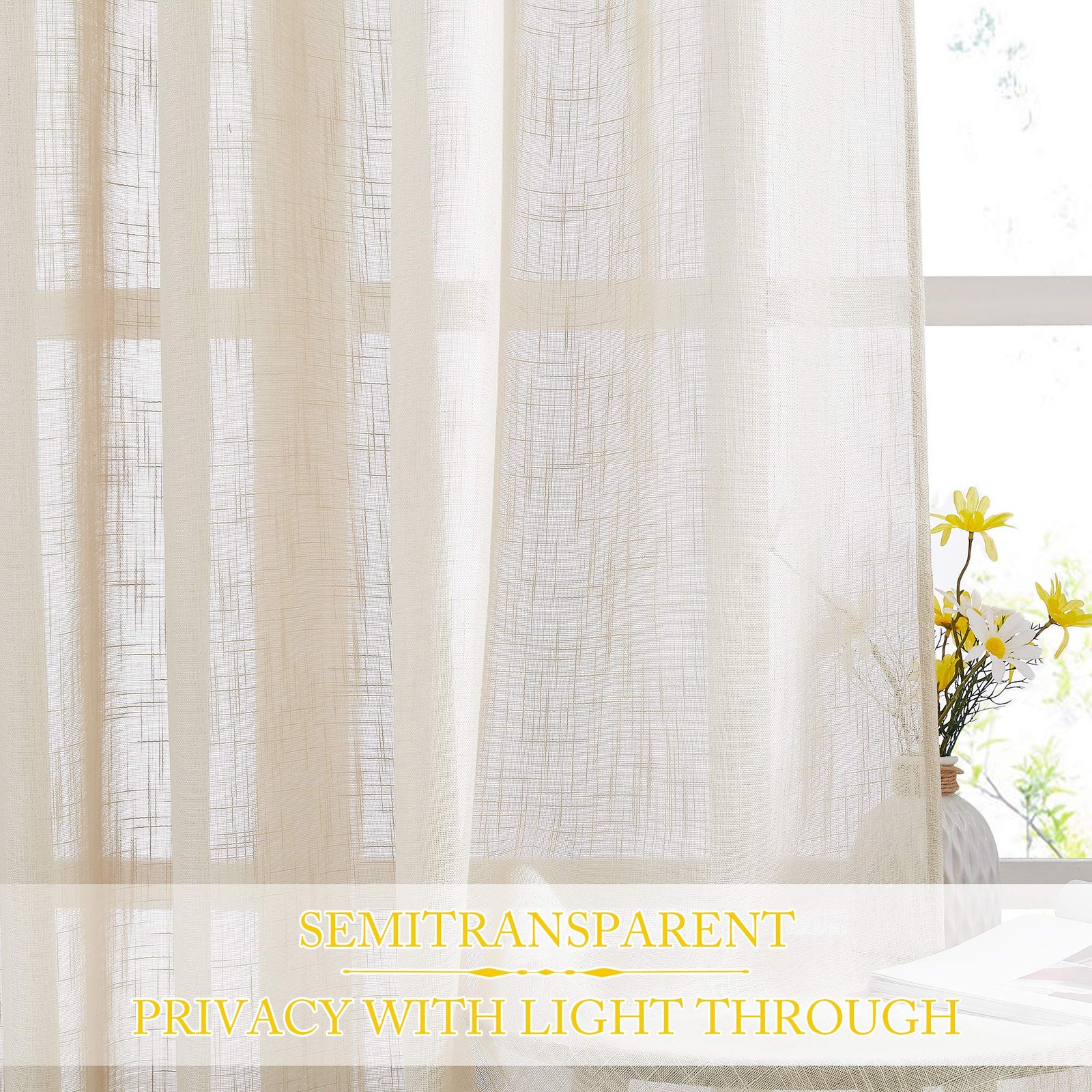 Linen Textured Sheer Curtains – Extra Wide Grommet Semi Voile Curtain Panel W…