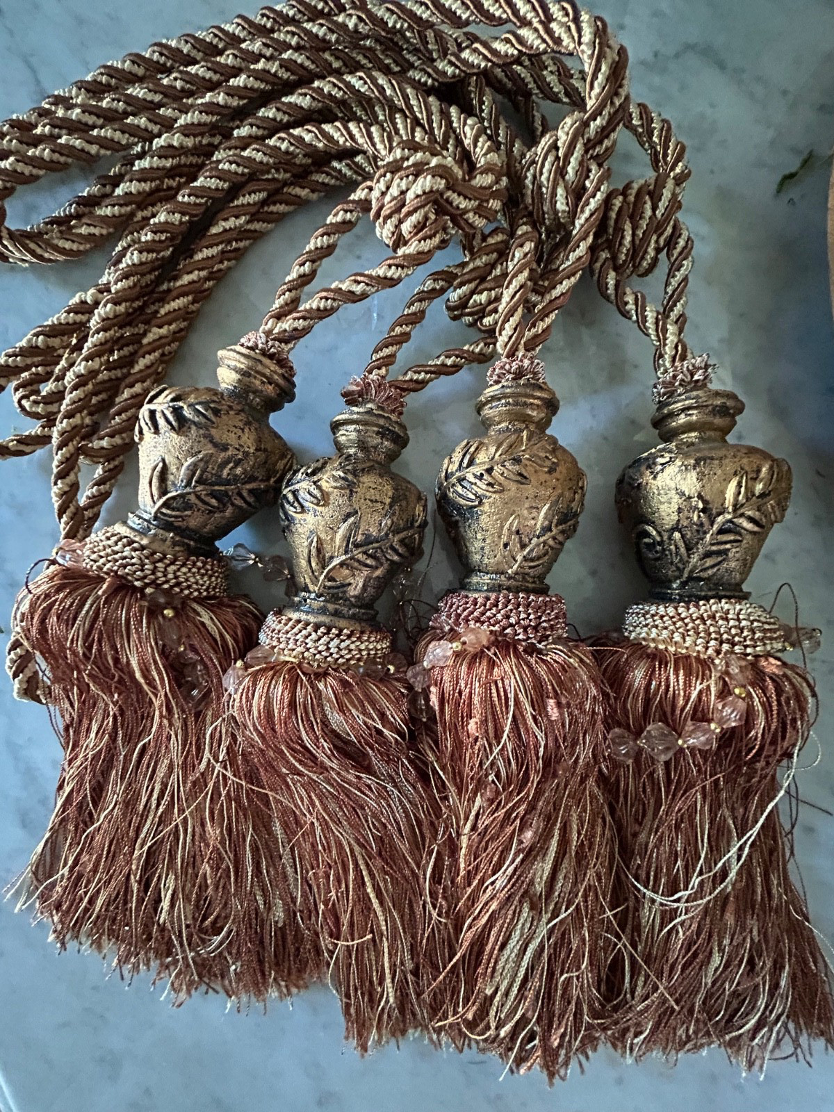 4 large Twisted Rope Carved Drapes Curtain Tie Back Tassels