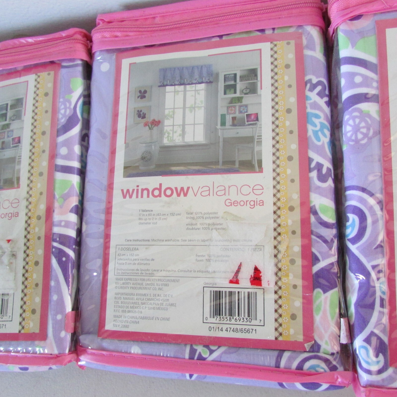 3 pack Window Curtain Valance Georgia 17 in x 60 in Purple h