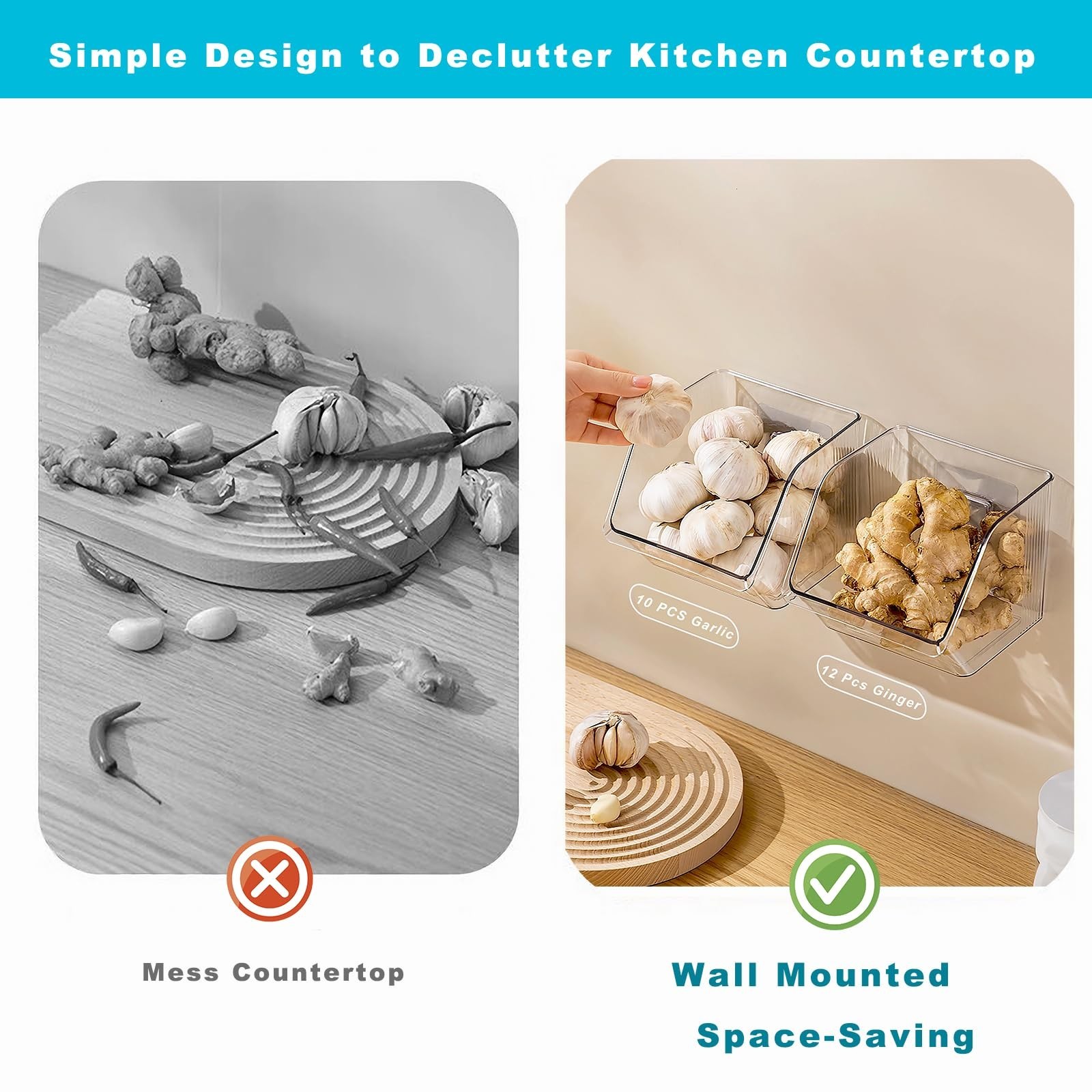 6-Pack Small Clear Storage Baskets, Adhesive Spice Rack Wall Mount for Counte…