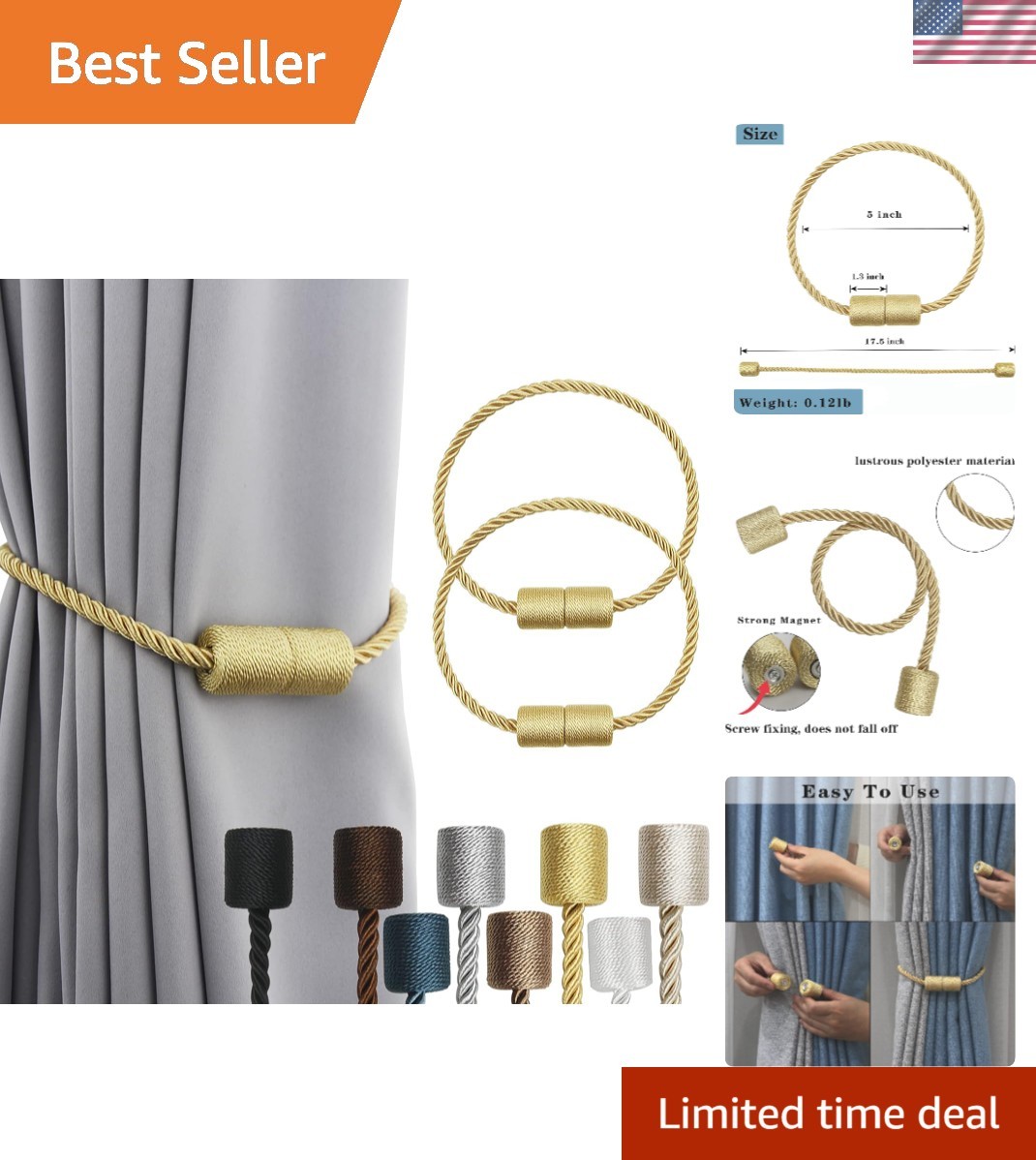 2 Pack Strong Magnetic Curtain Tiebacks Outdoor Elegant Decorative Tie Backs …