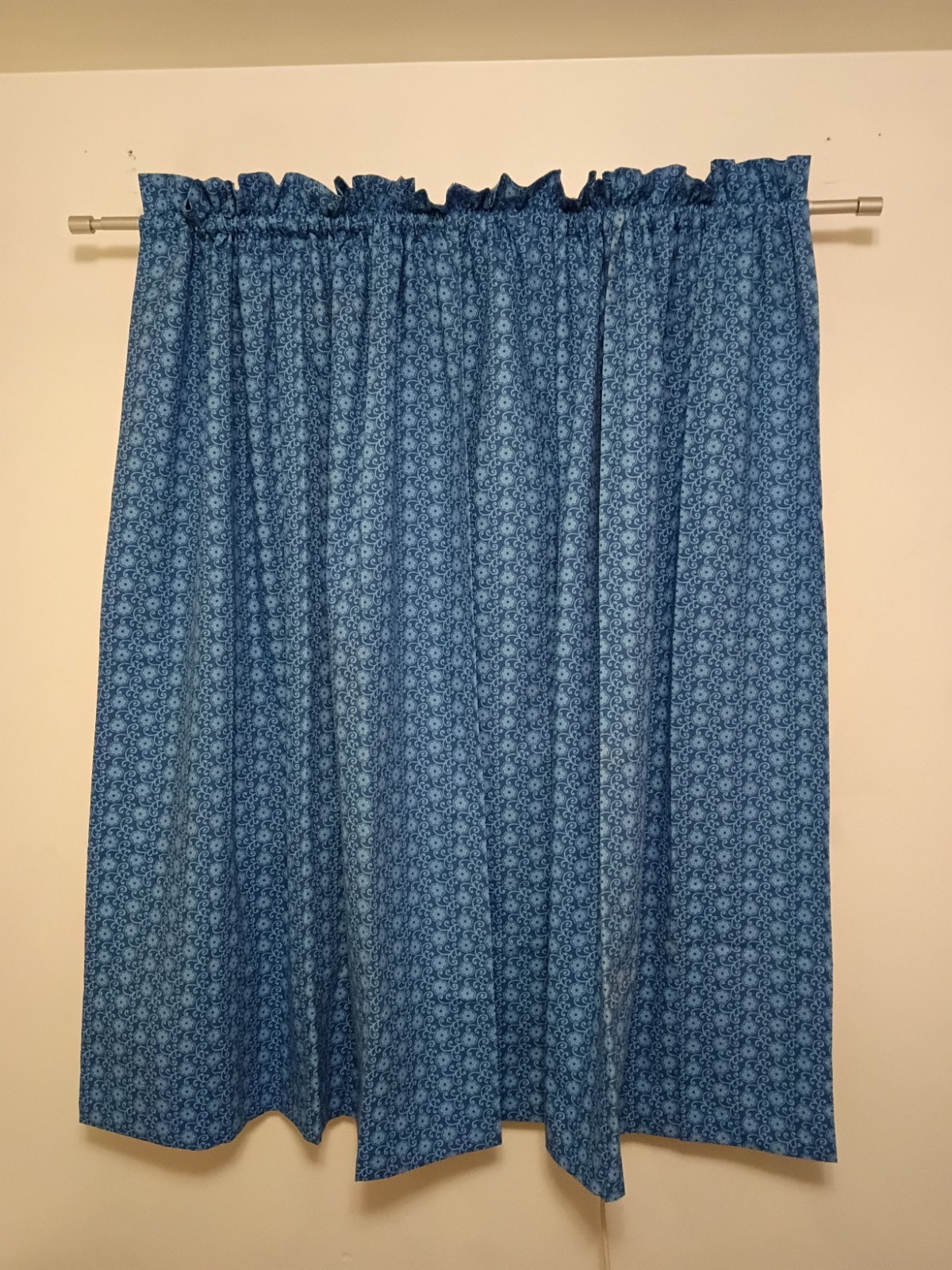 Country Drape Curtains Panels Blue Daisy Pattern Handmade Pair 43″ X 60″ Lined