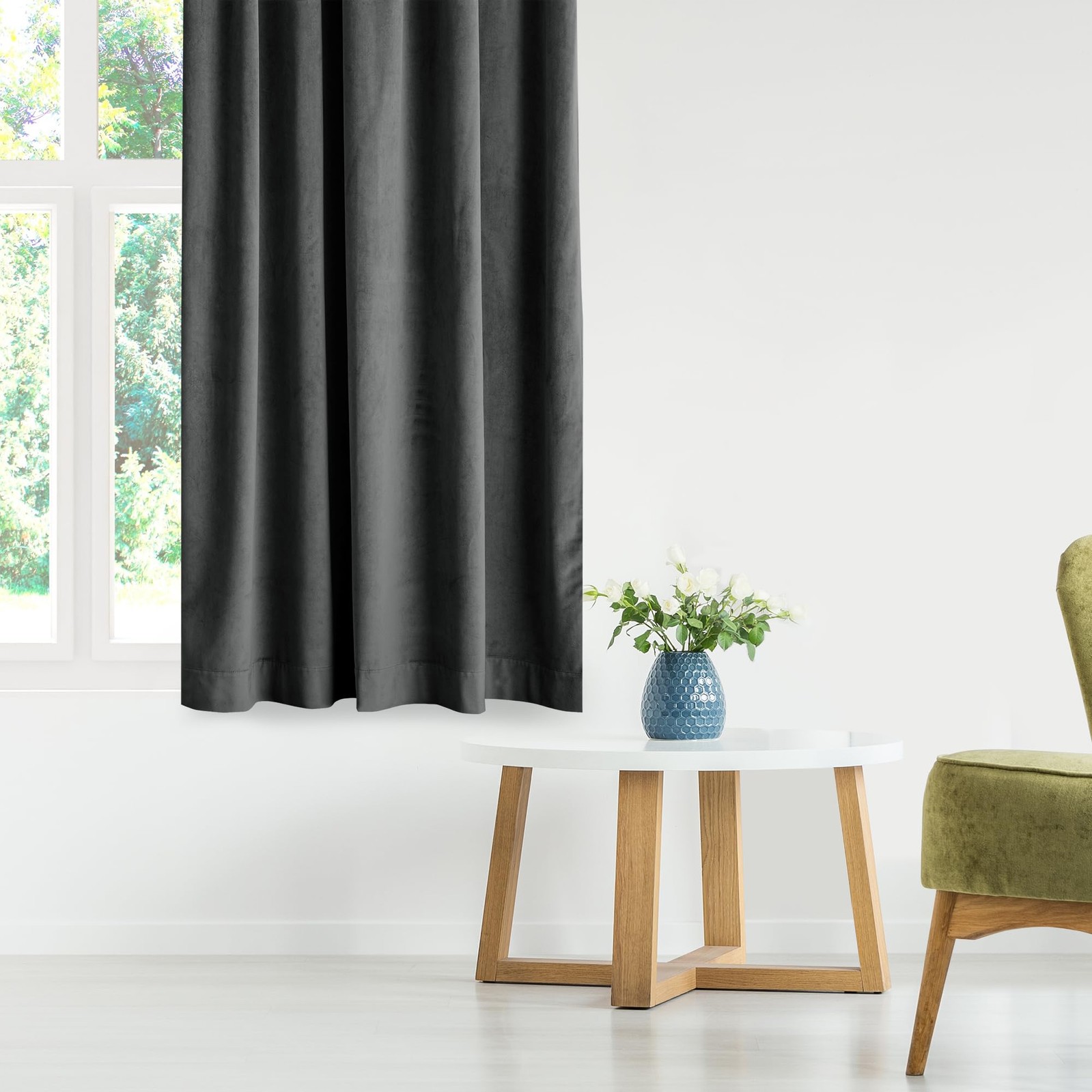 Restilo Set Curtain H 270 x W 140 cm with Tie Backs 54 x 10 cm Velvet Effect A…