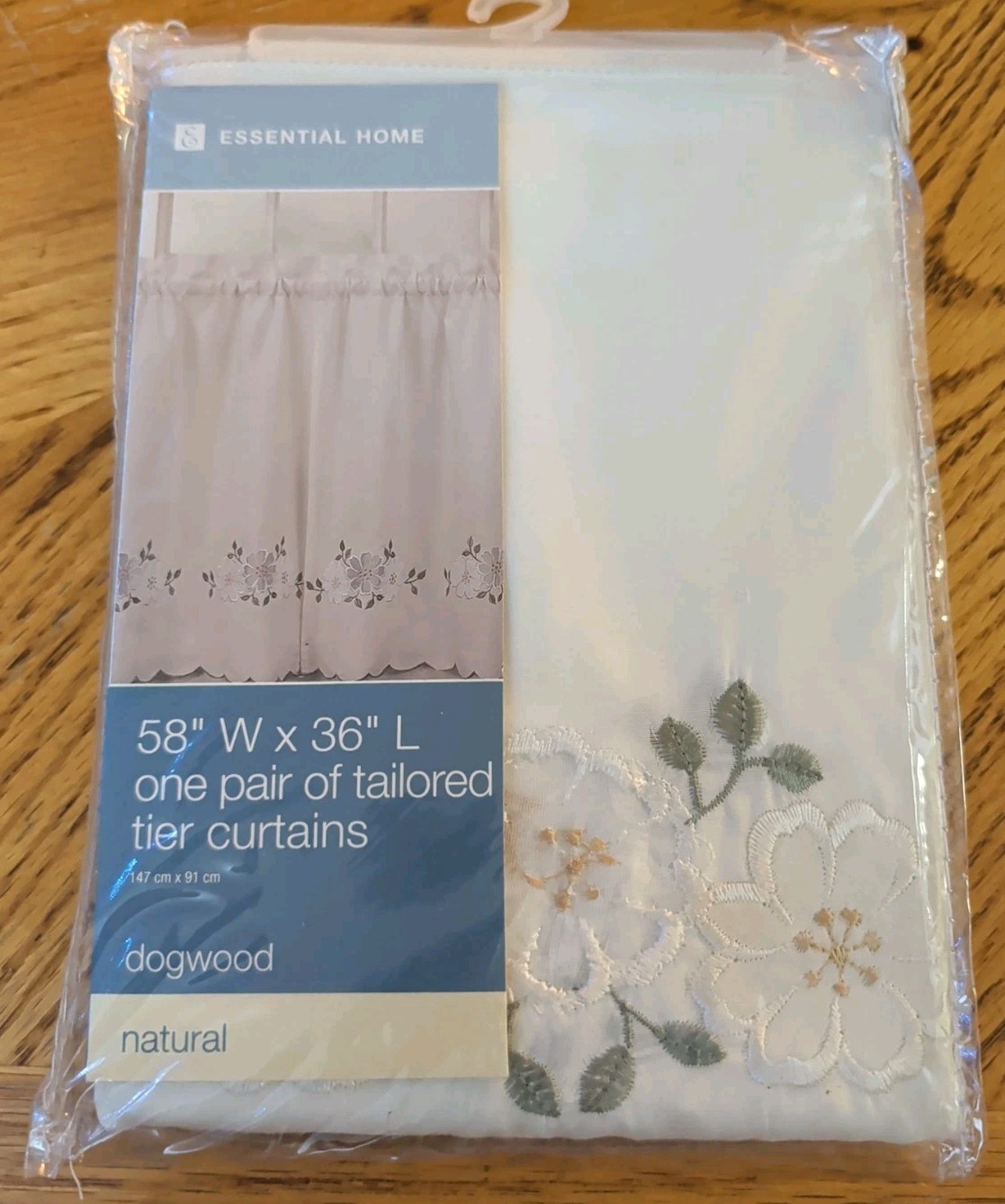 Essential Home Dogwood Natural Tier Curtains 58″x 24″ One Pair Cottage Core