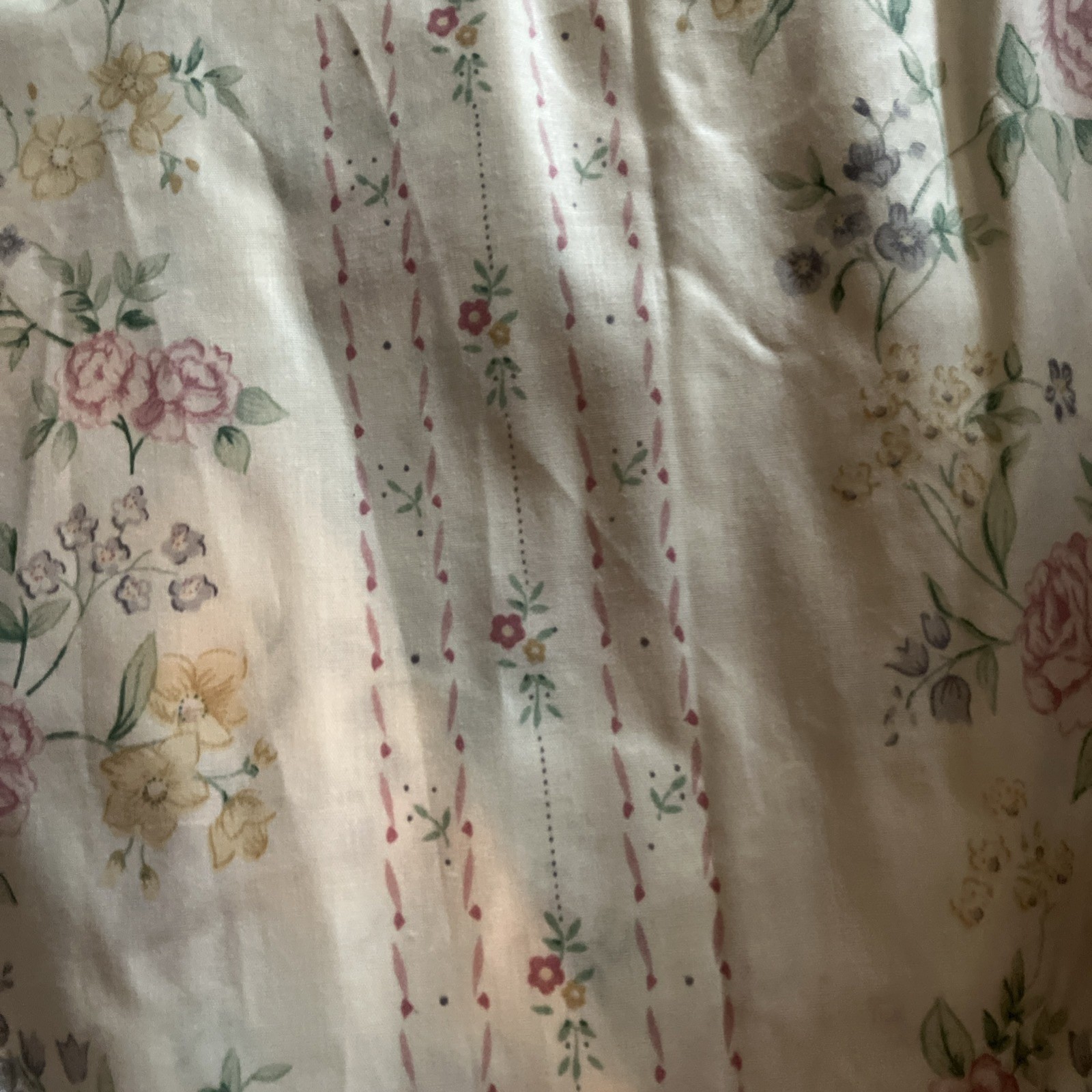 Vtg 80s JCPenney Melrose Priscilla Curtain striped/floral 1 tieback 100X84″ NOS