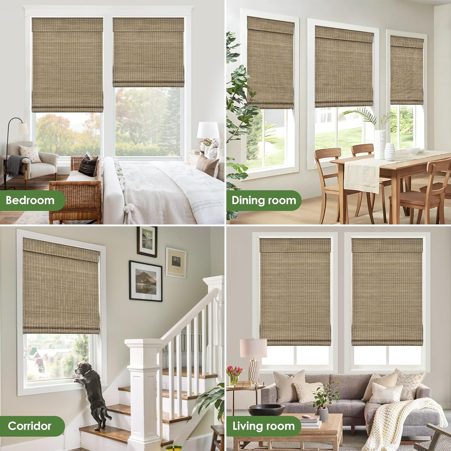 Cordless Bamboo Roman Shades, 29.5X64, Bdp-Driftwood | Privacy Blinds