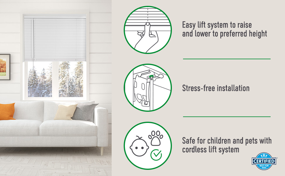 Cordless White 1” Light Filtering Mini Blinds 46.5” W x 48” H Window Blinds for
