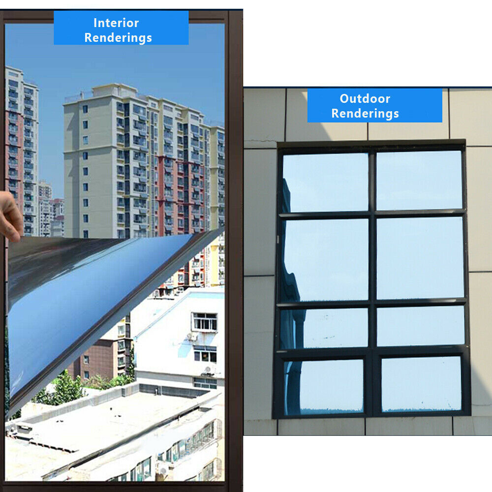 23.6″One Way Mirror Privacy Window Film Static Cling PVC Heat UV Reflective Tint