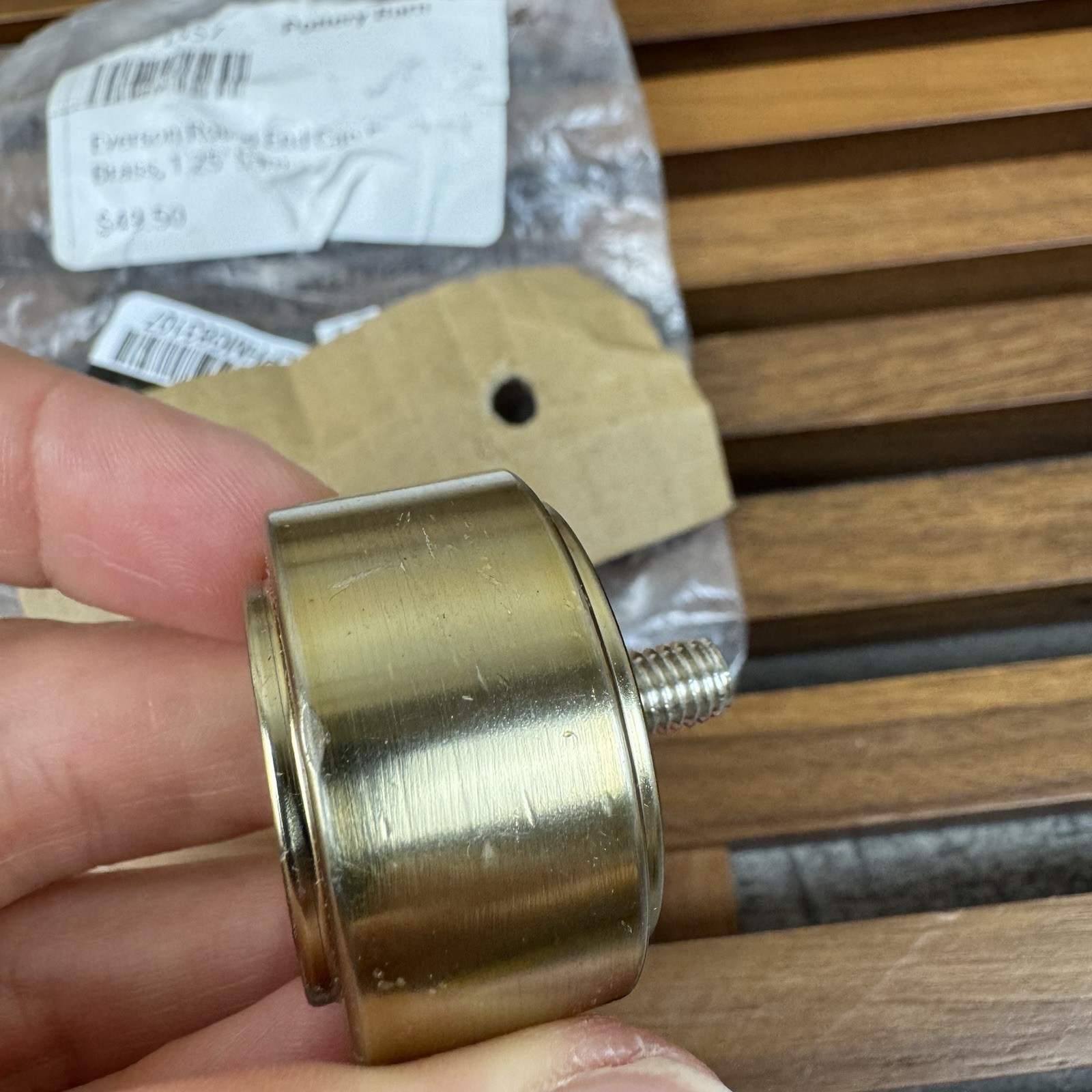 Pottery Barn Everson Round End Cap Finials 1.25” Set/2 Brass Scuffed Read OB