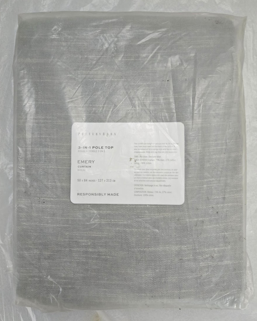 Pottery Barn 3-in-1 Pole Top Emery Linen Lined 1-Curtain 50″ x 84″ Mineral Blue