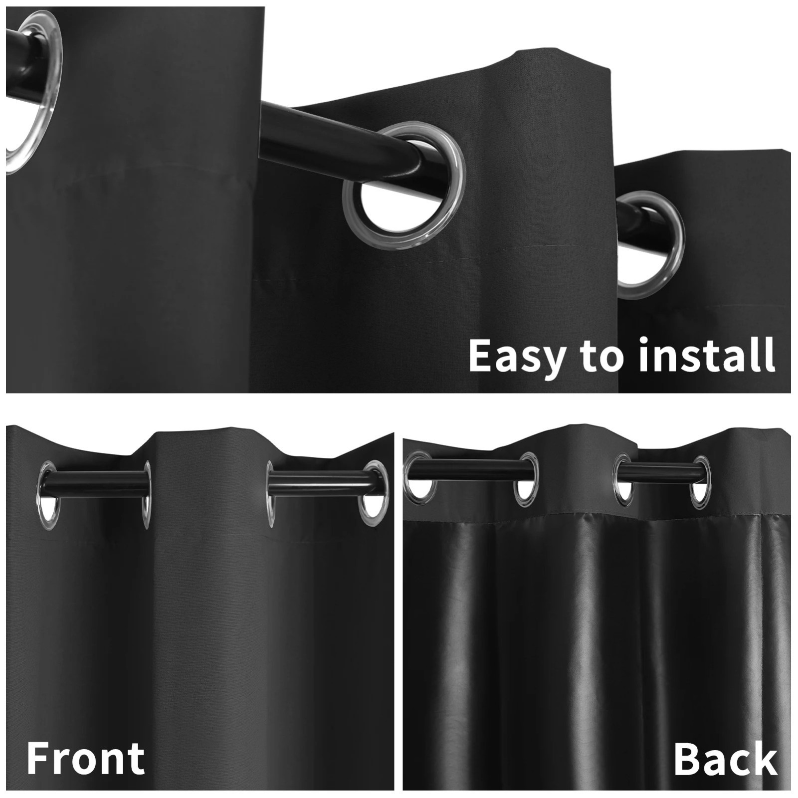 Pair of Blackout Curtains Eyelet Ring Top Ready Made Thick Thermal Curtain Set