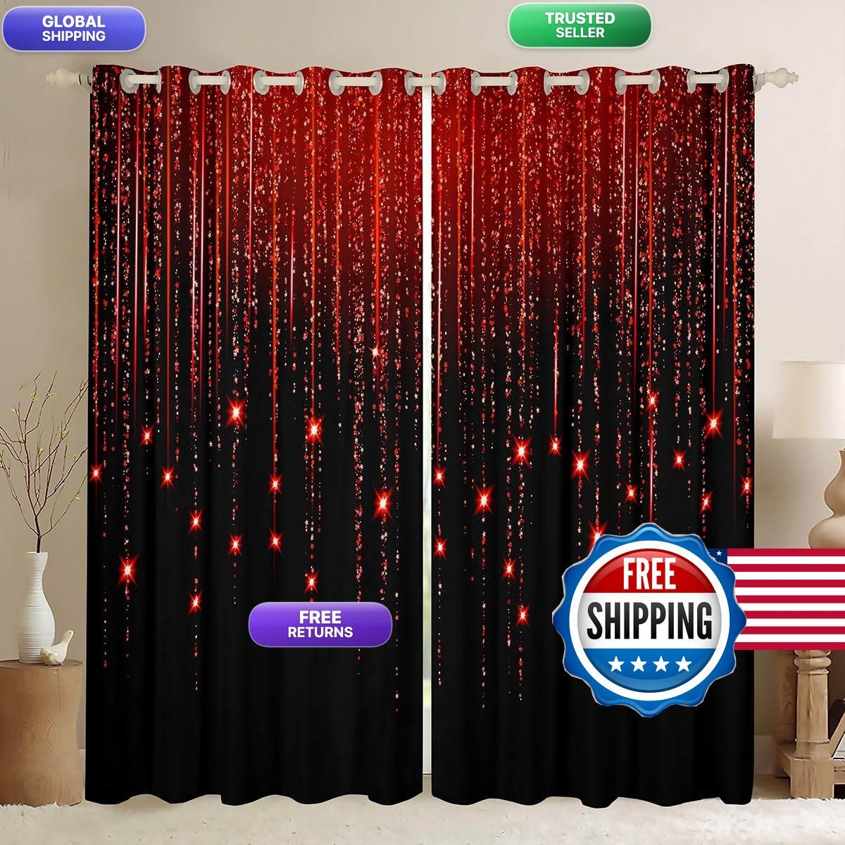 Feelyou Abstract Ombre Curtains Red Black Teens Window Curtains For Bedroom
