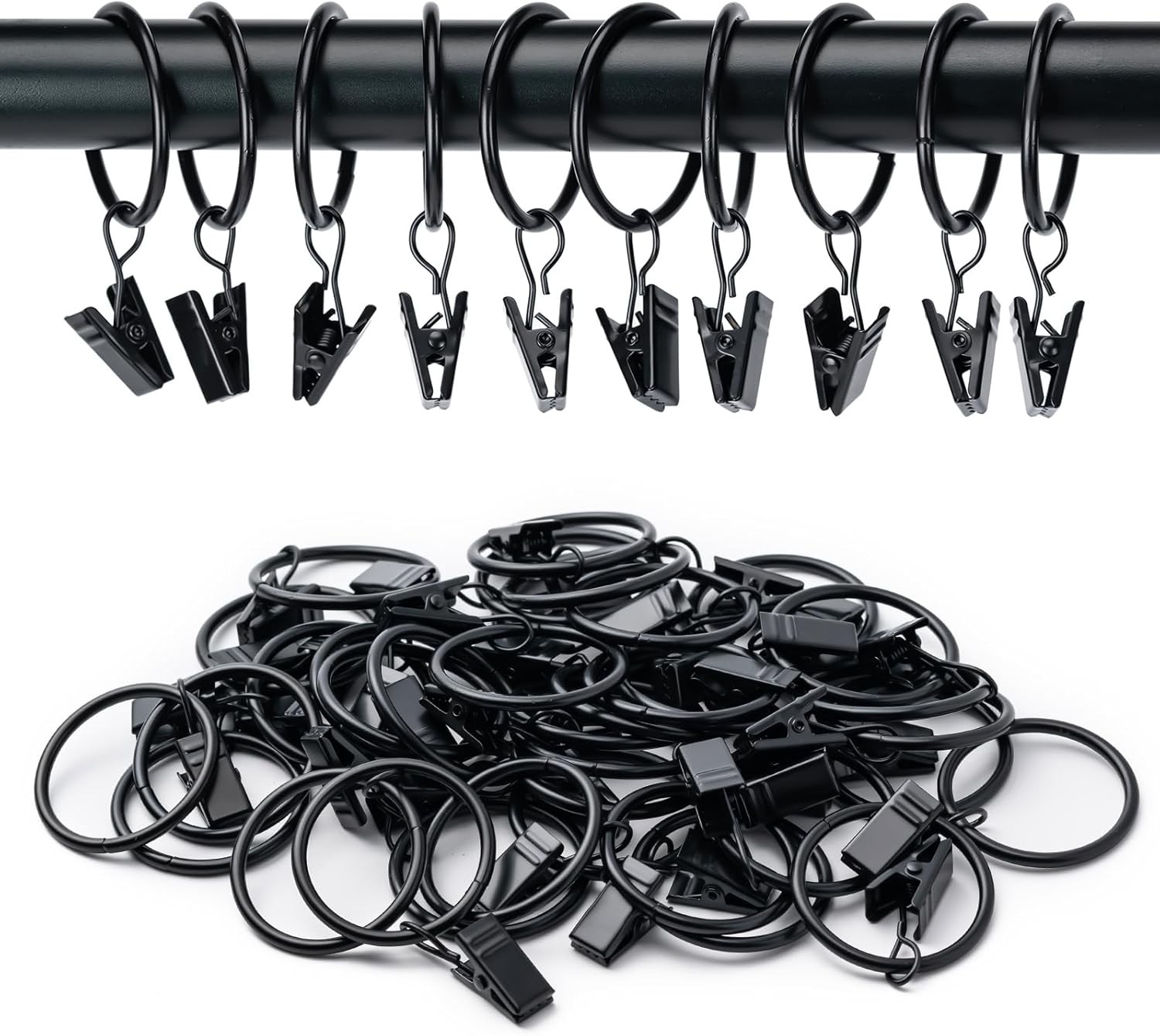 36 Pack Curtain Rings with Clips, Drapery Clips with Rings, Hangers Drapes Rings