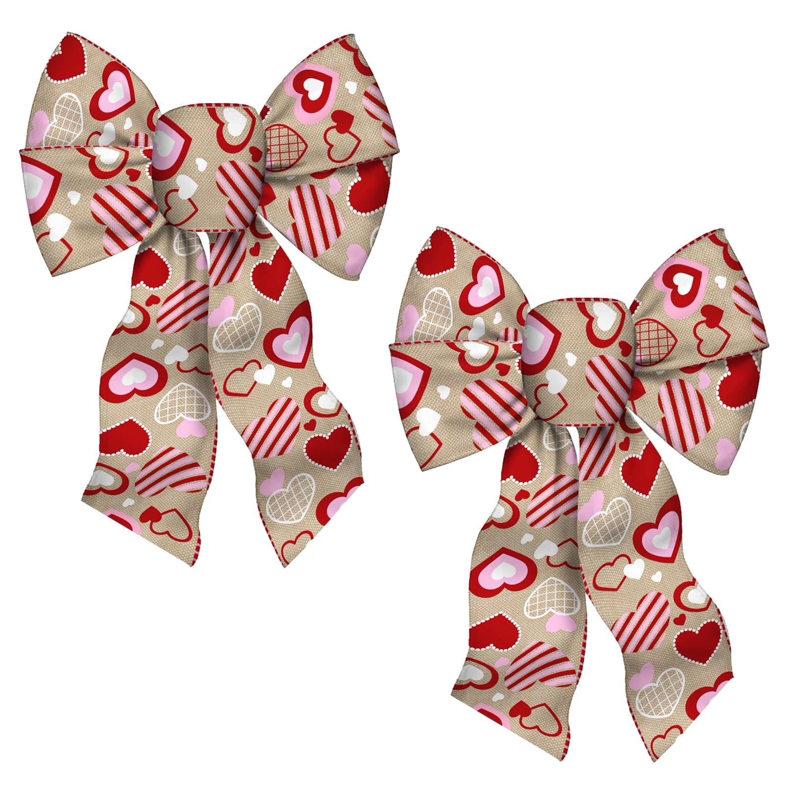 2 PCS Valentine’s Day Wreath Bows Valentines Brown Red Pink Love Hearts Burlap
