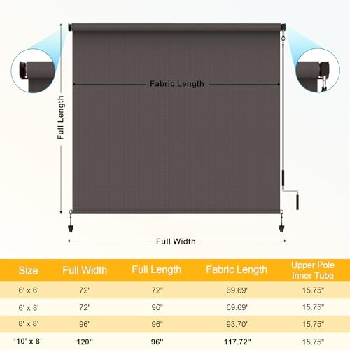 Outdoor Roller Shade, 420GSM New Material Sun Shades Outdoor 96″W x 96″H Brown