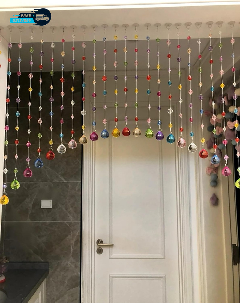 Crystal Beaded Curtain Multicolor Hanging Door Decoration Acrylic Balls Rainbow