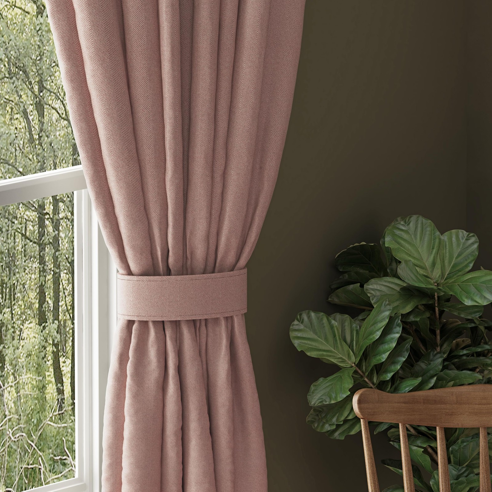 Casableu Herringbone Texture 2 Piece Polyester Eyelets Steel Curtains Tie Back