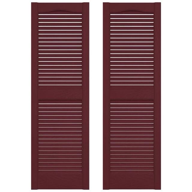 Builders Edge 14.5 in.x 39 in Louvered Vinyl Exterior Shutters Pair in Wineberry