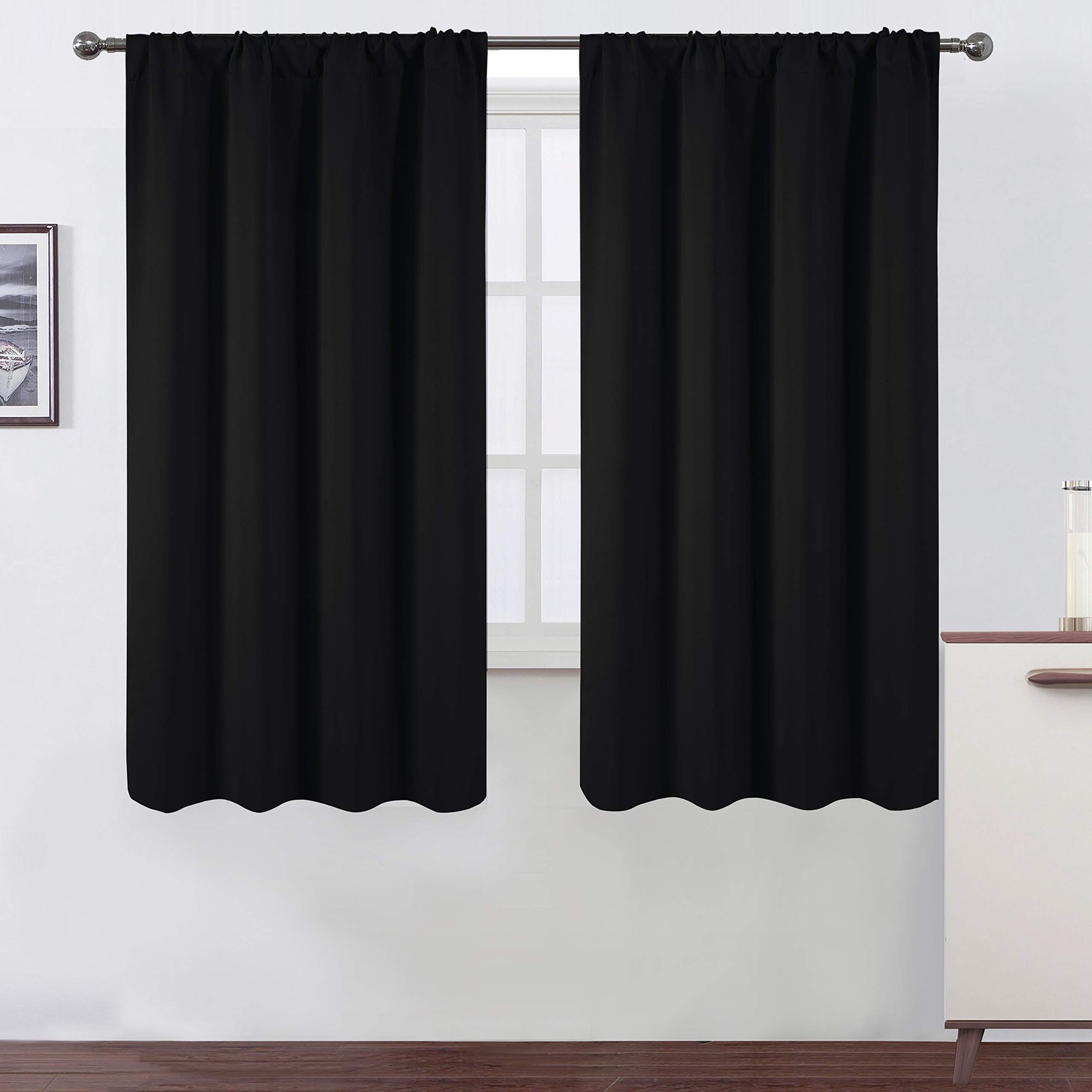 LEMOMO Black Blackout Curtains/38 x 63 Inch/Set of 2 Panels Rod Pocket Room D…