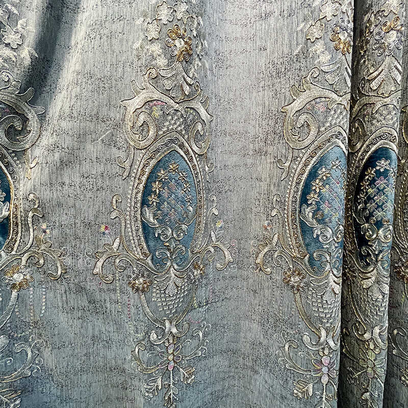 Grey high-grade Chenille embroidery thick cloth curtain valance drape C1467