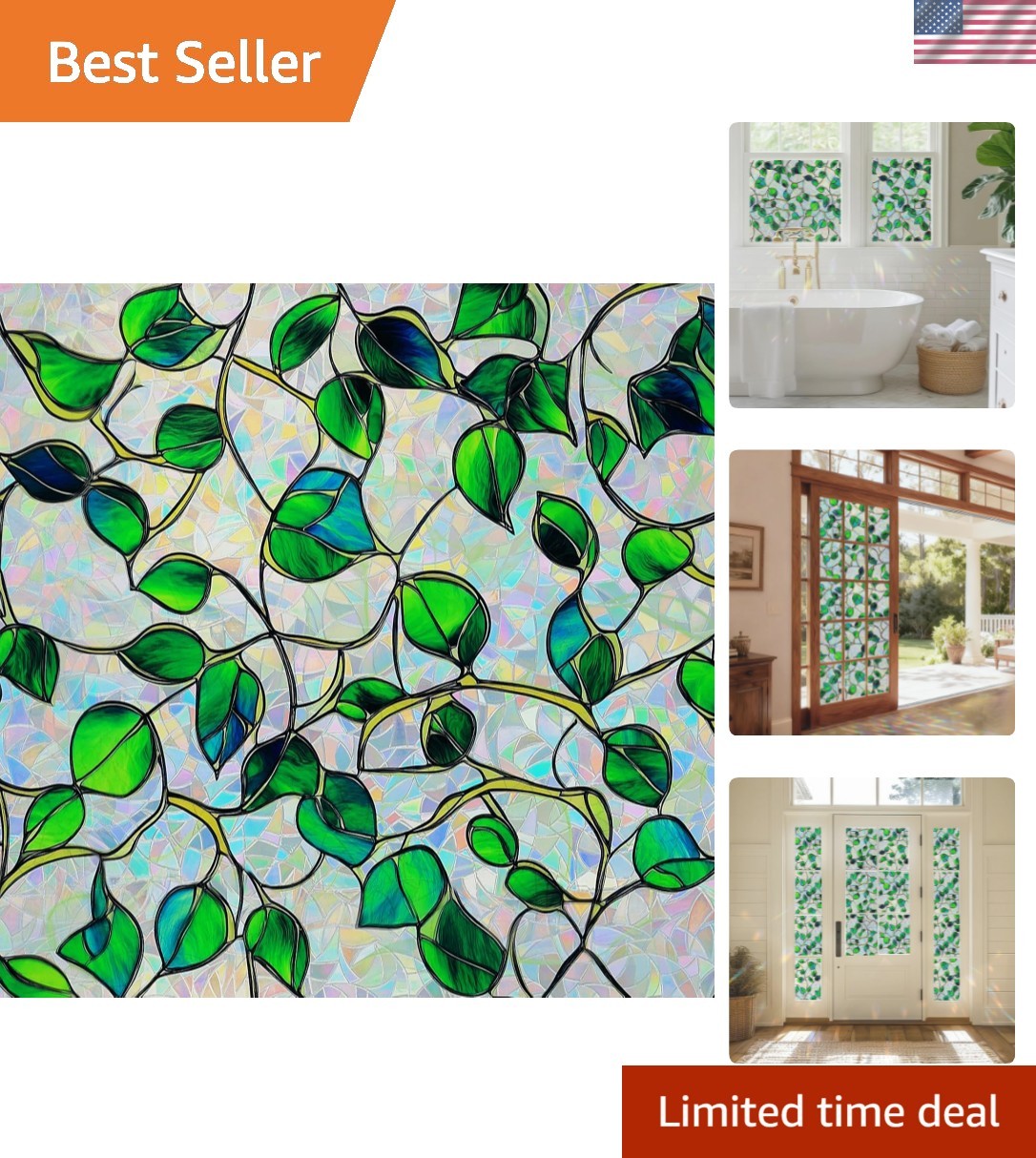 Vinyl Rainbow Static Cling Window Film – 90% UV Protection, Removable Design