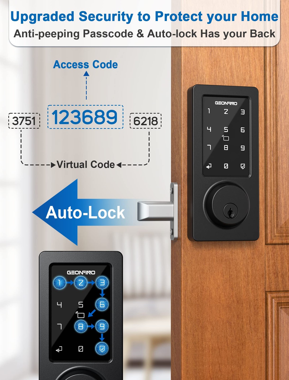 Geonfino Wifi Bluetooth Smart Lock Keyless Entry Touchscreen Keypad Auto Lock