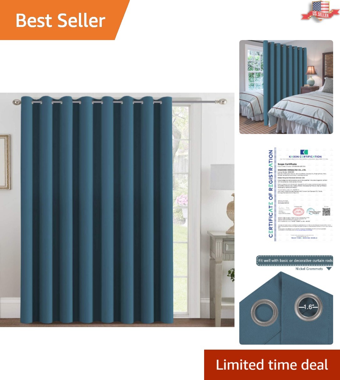 Elegant Dark Teal Blackout Curtain Panel 100×84 Inches – UV Protection, Noise…
