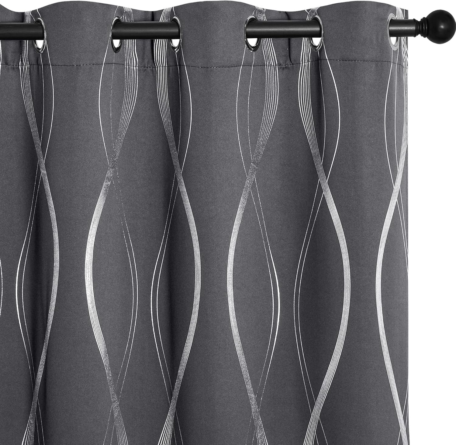 Grey Blackout Striped Pattern Curtains for Living Room 84 Inch Long 2 Panels Set