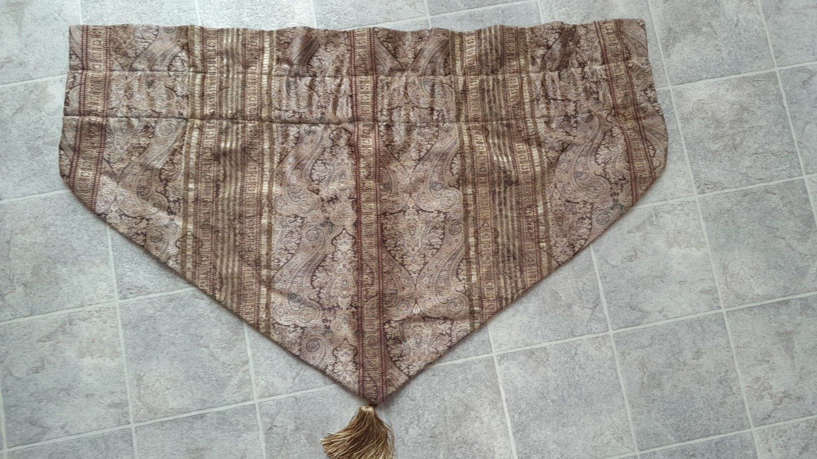 (3) CROSCILL Tangier Paisley Valances with Tassels Gold Brown Green Burgundy Nic