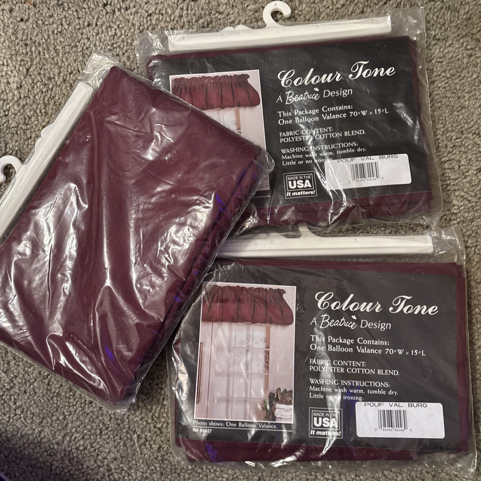Vintage Balloon Valance, 70” X 15″, Burgandy 3pks