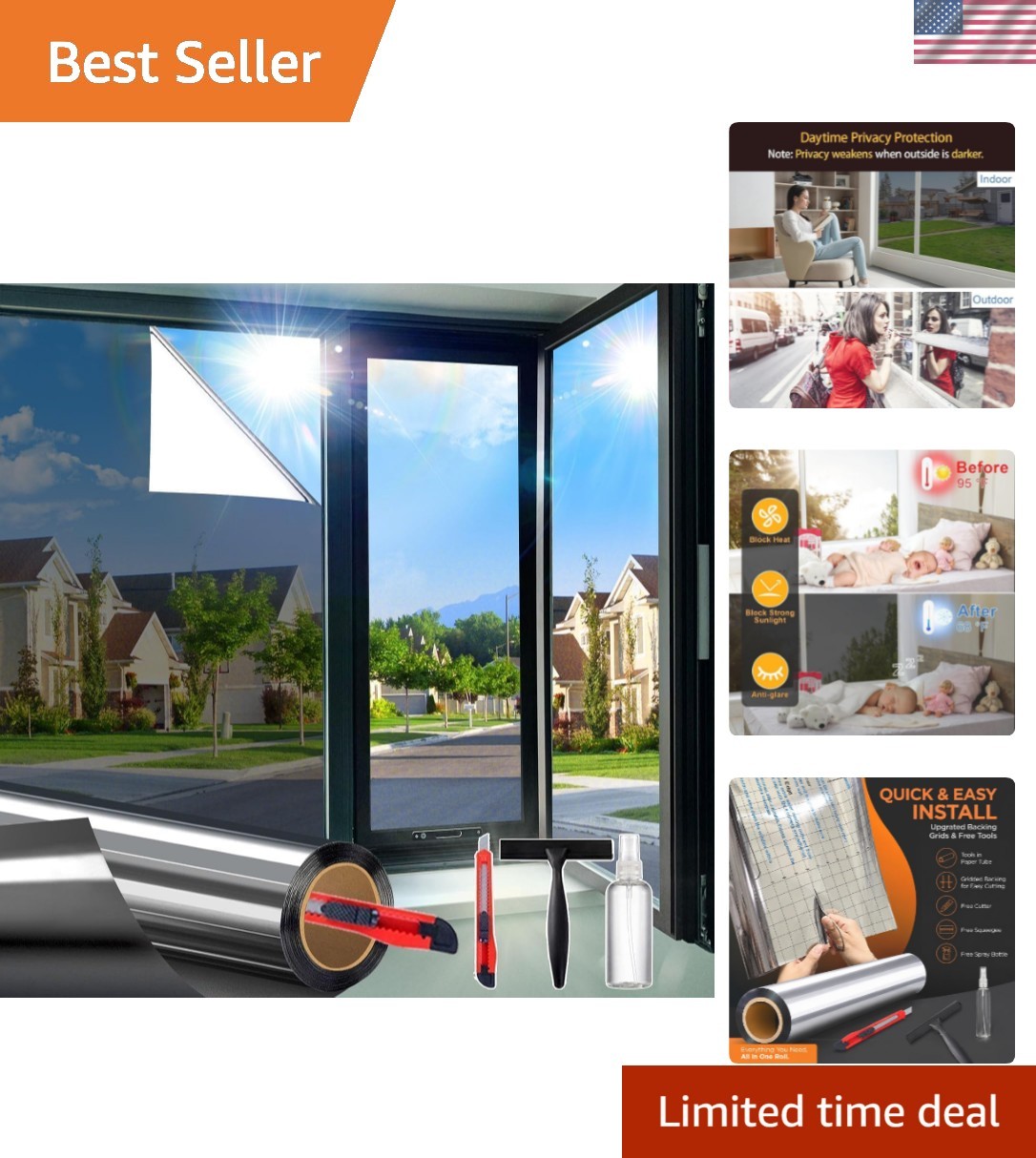 Upgraded One Way Window Privacy Film Sun Heat Blocking, Reflective Mirror Win…